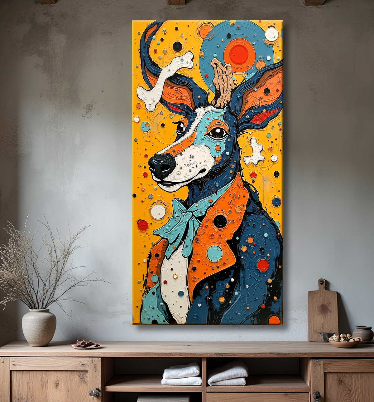 Tableau animalier stylisé et contemporain, inspiration cubiste avec decor
