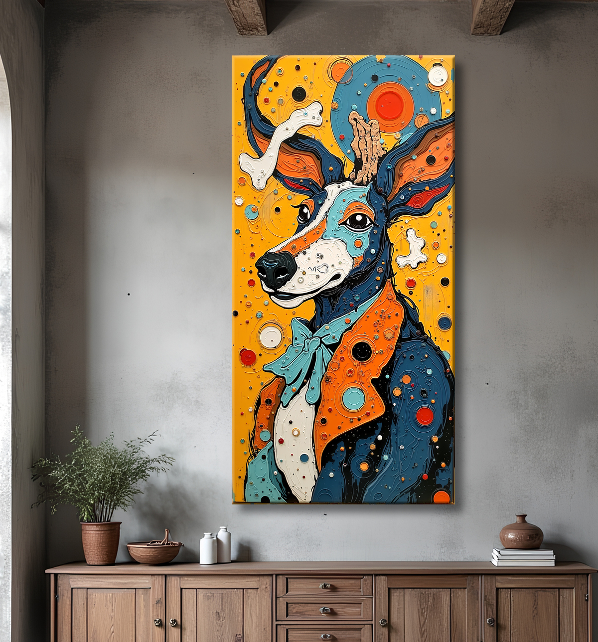 Tableau animalier stylisé et contemporain, inspiration cubiste avec decor