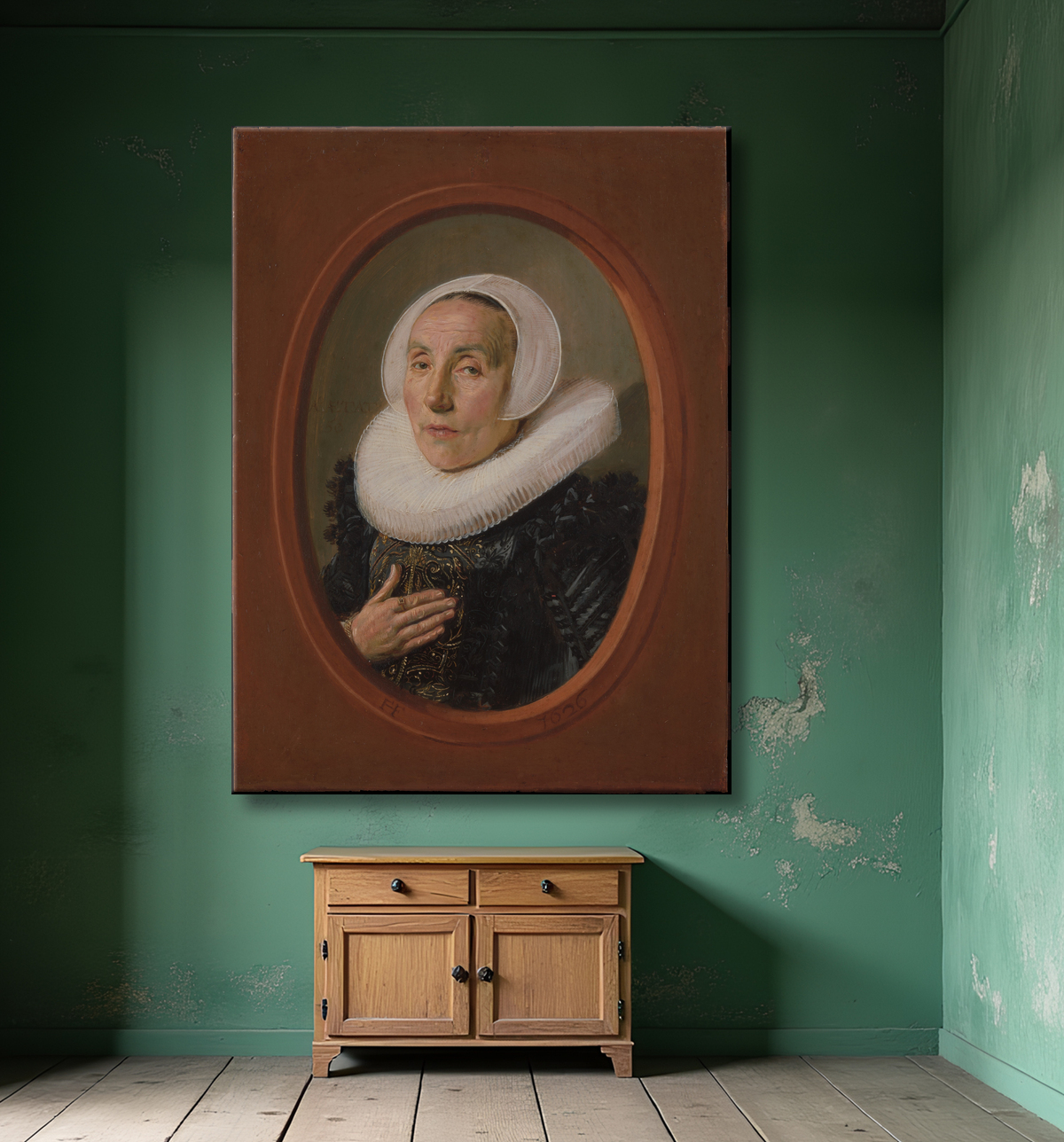 Reproduction Anna van der Aar (née en 1576/77, décédée après 1626) de Frans Hals avec decor