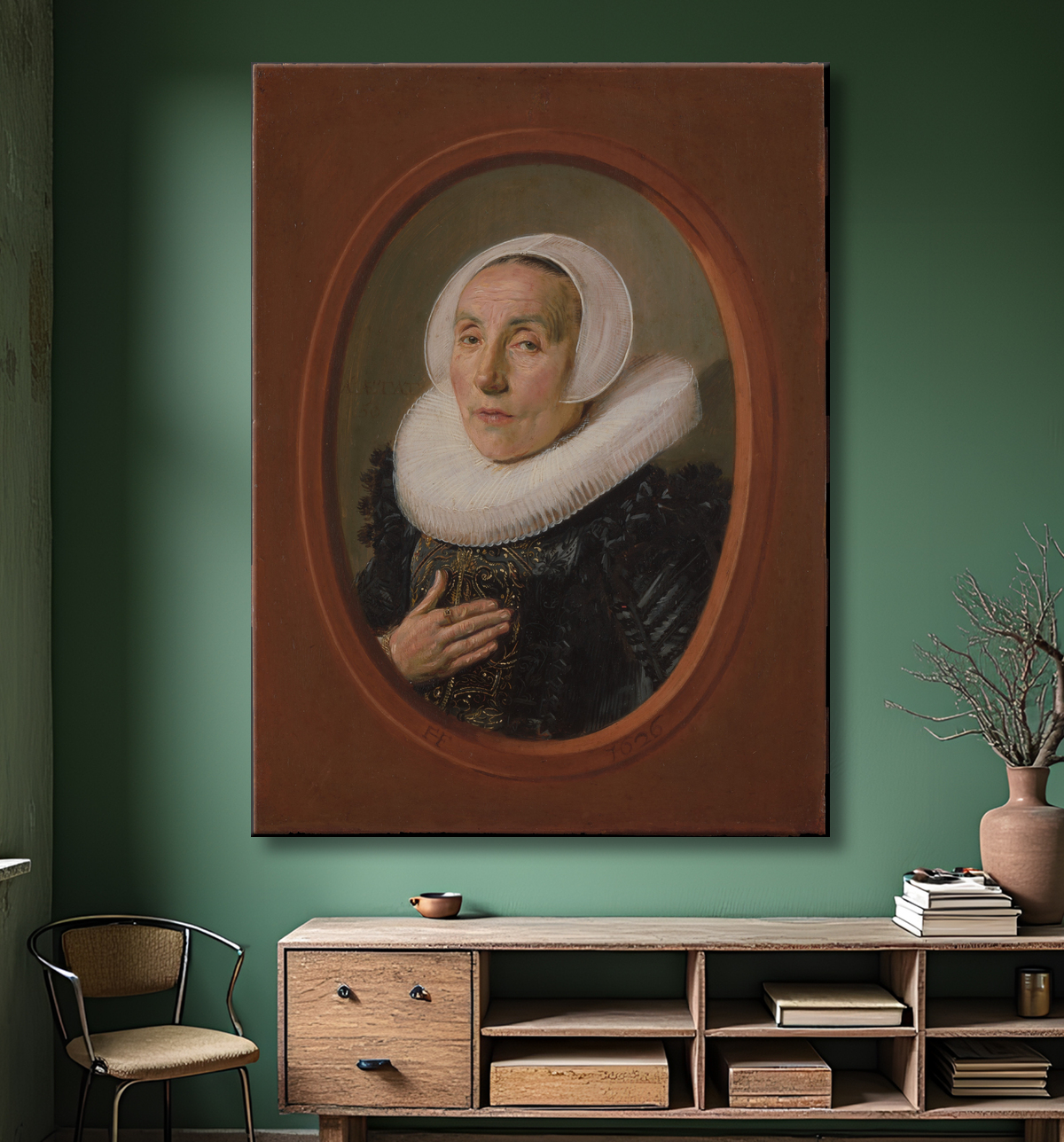 Reproduction Anna van der Aar (née en 1576/77, décédée après 1626) de Frans Hals avec decor