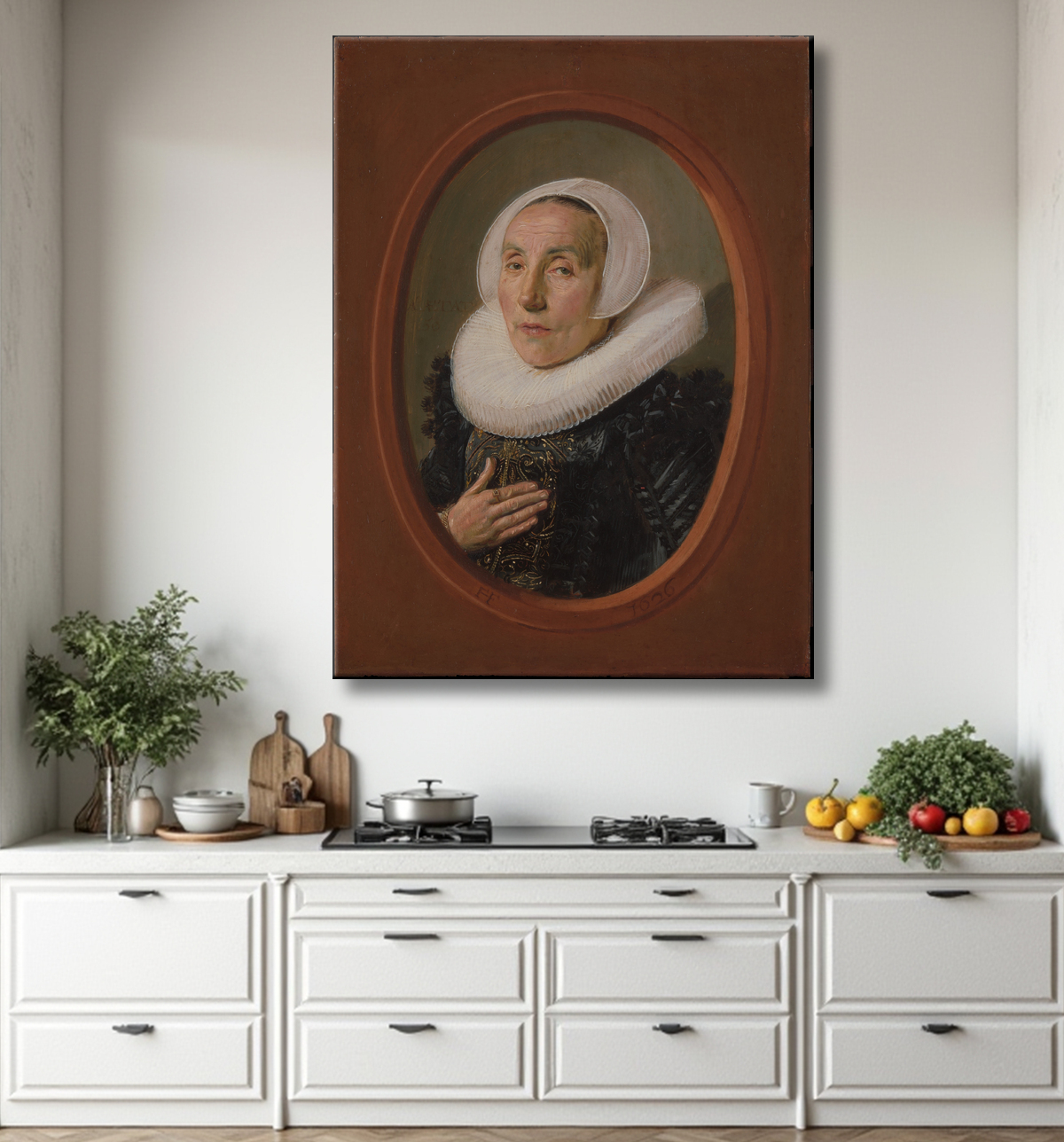 Reproduction Anna van der Aar (née en 1576/77, décédée après 1626) de Frans Hals avec decor