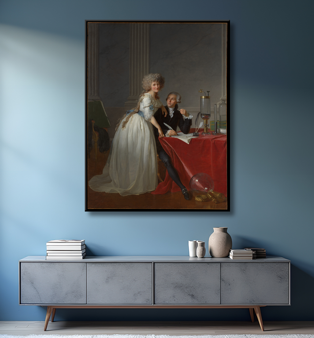 Reproduction Antoine Laurent Lavoisier (1743–1794) and Marie Anne Lavoisier (Marie Anne Pierrette Paulze, 1758–1836) de Jacques Louis David avec decor