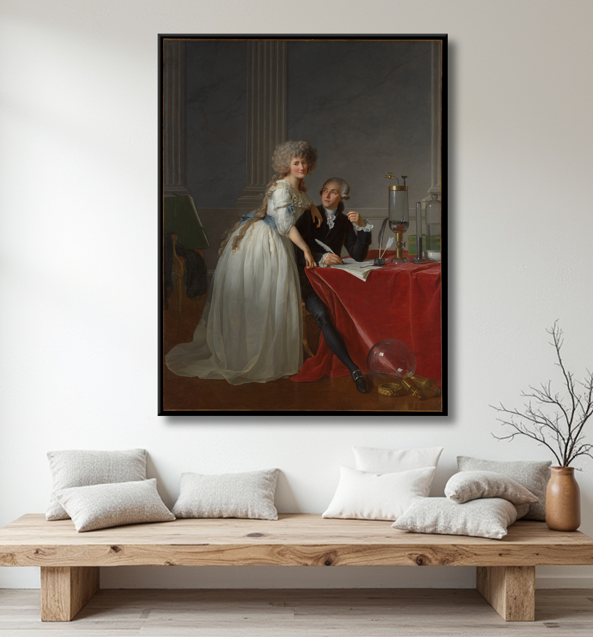 Reproduction Antoine Laurent Lavoisier (1743–1794) and Marie Anne Lavoisier (Marie Anne Pierrette Paulze, 1758–1836) de Jacques Louis David avec decor