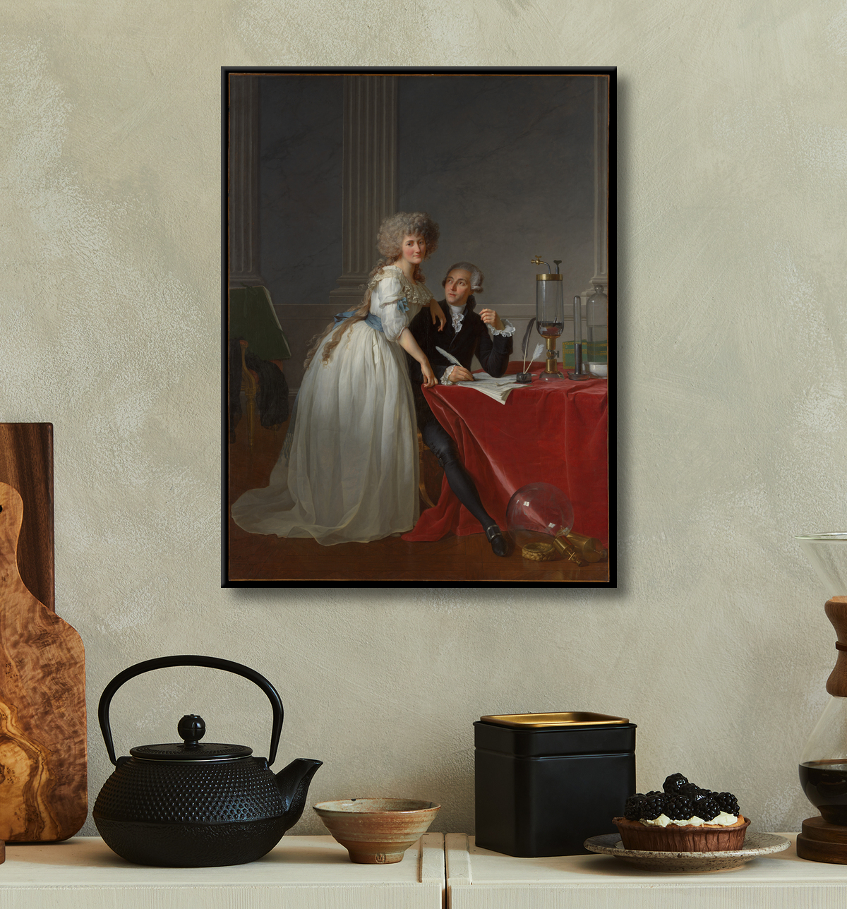 Reproduction Antoine Laurent Lavoisier (1743–1794) and Marie Anne Lavoisier (Marie Anne Pierrette Paulze, 1758–1836) de Jacques Louis David avec decor