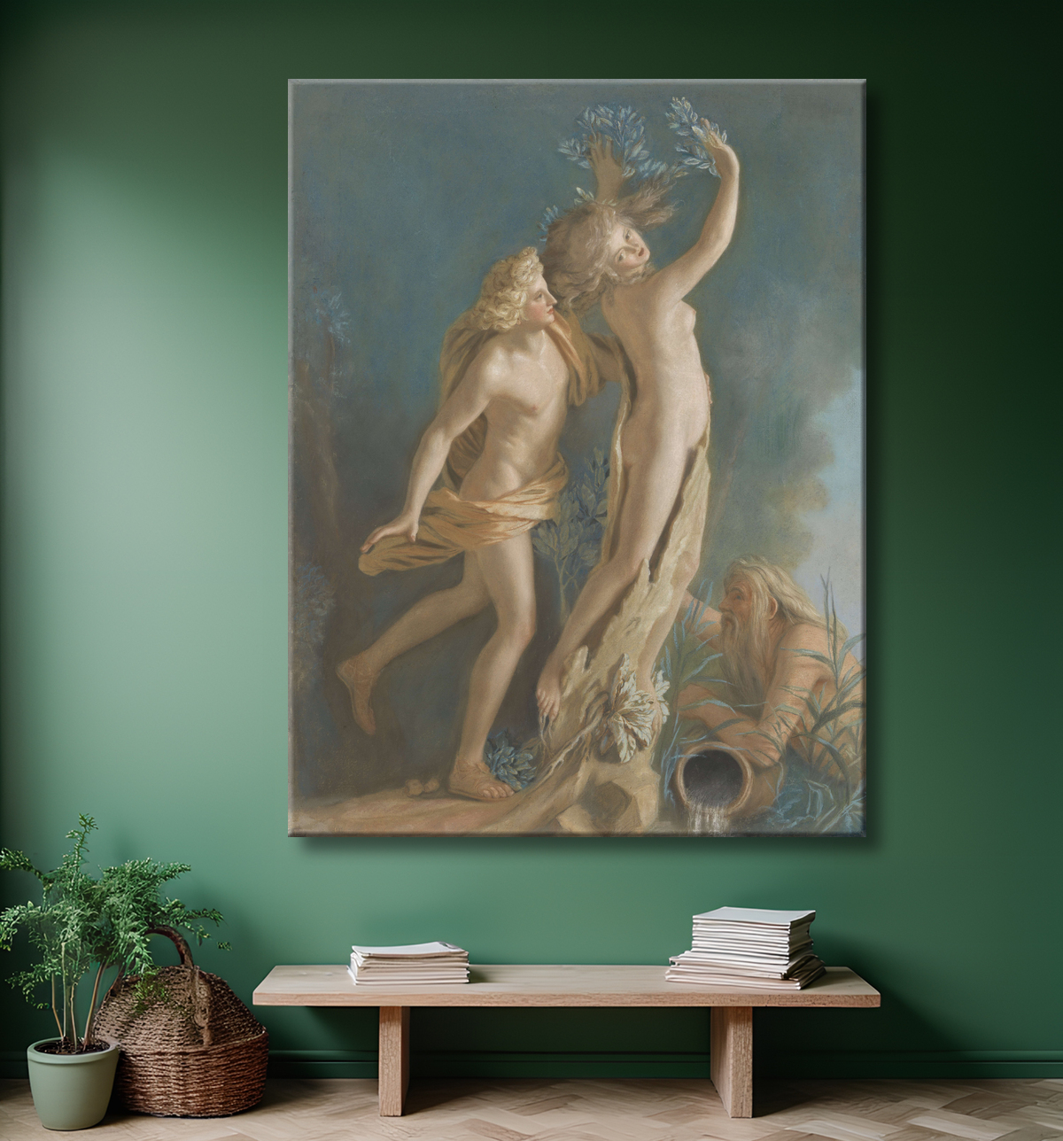 Reproduction Apollon et Daphné, d'après le groupe de marbre de Lorenzo Bernini dans la Galleria Borghese, Rome de Jean-Etienne Liotard avec decor