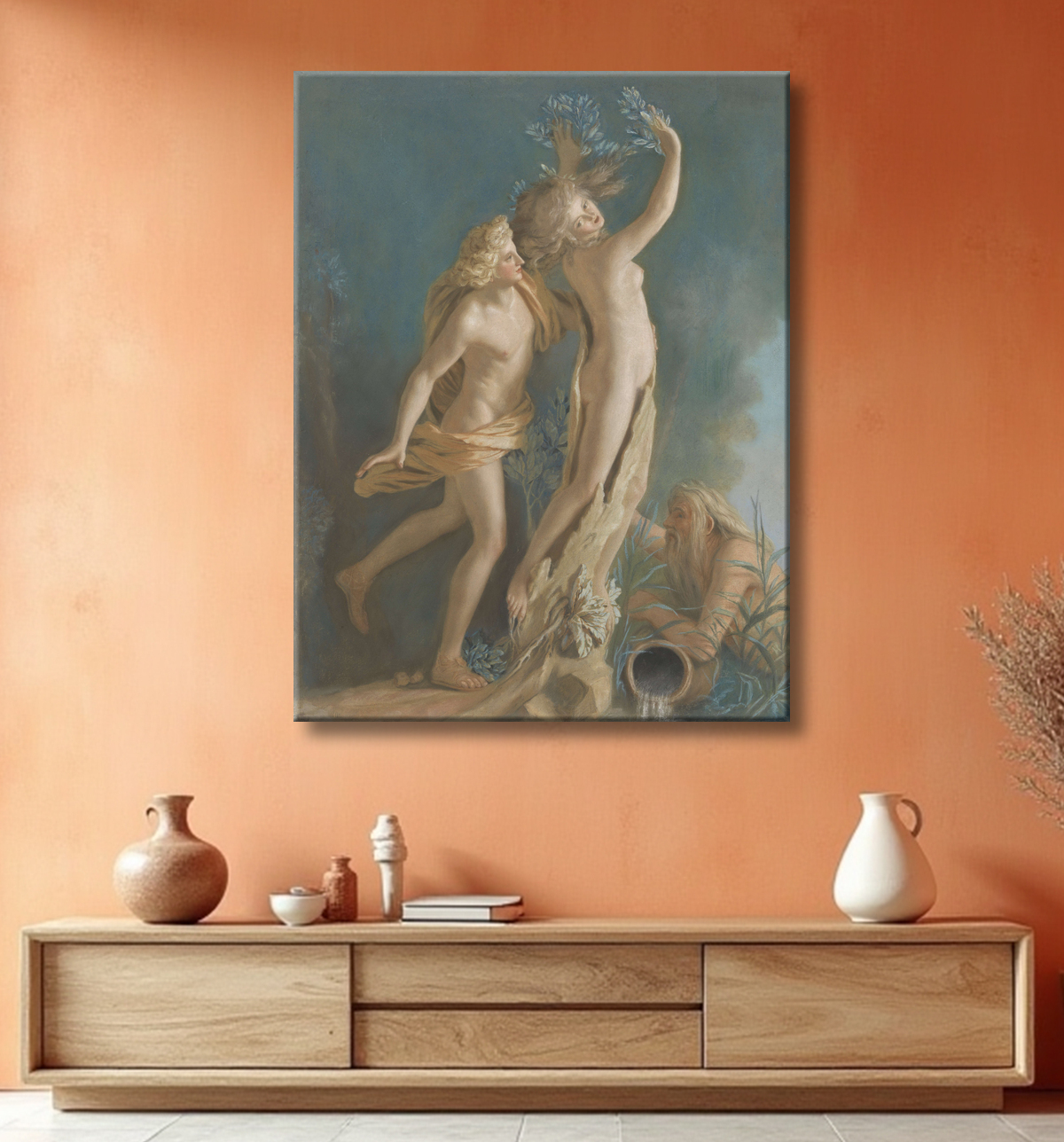 Reproduction Apollon et Daphné, d'après le groupe de marbre de Lorenzo Bernini dans la Galleria Borghese, Rome de Jean-Etienne Liotard avec decor