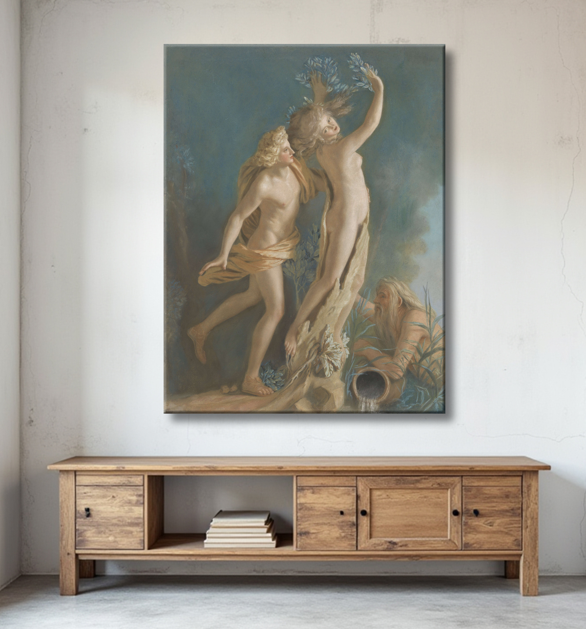 Reproduction Apollon et Daphné, d'après le groupe de marbre de Lorenzo Bernini dans la Galleria Borghese, Rome de Jean-Etienne Liotard avec decor