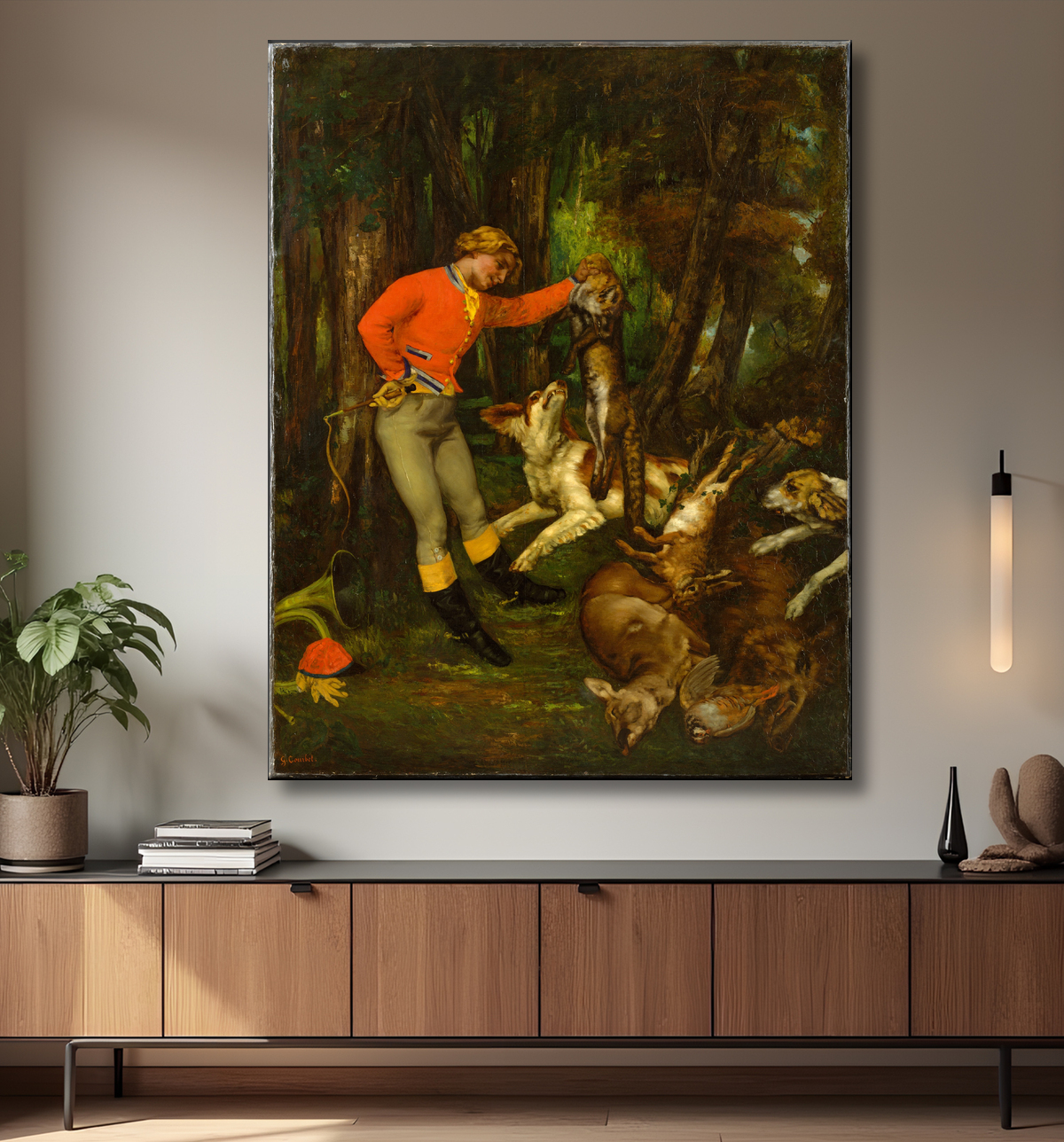 Reproduction Après la chasse de Gustave Courbet avec decor