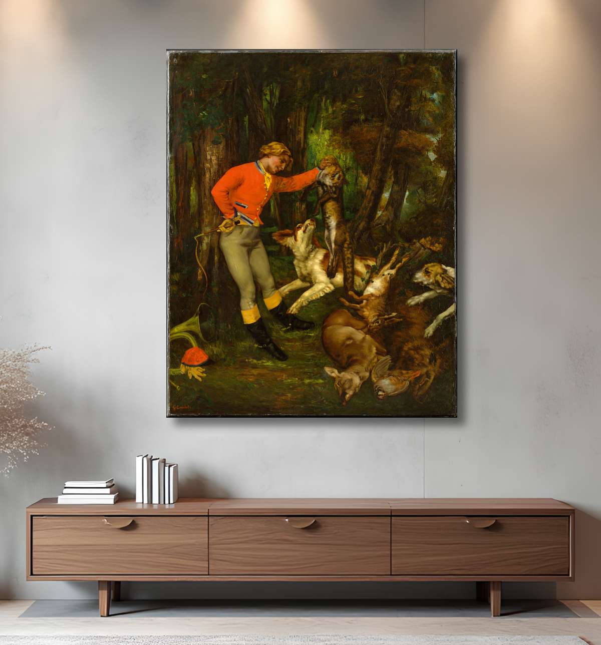 Reproduction Après la chasse de Gustave Courbet avec decor