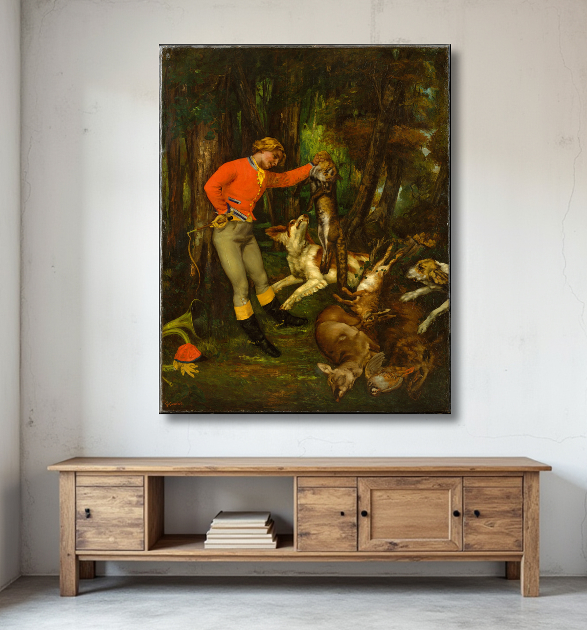 Reproduction Après la chasse de Gustave Courbet avec decor