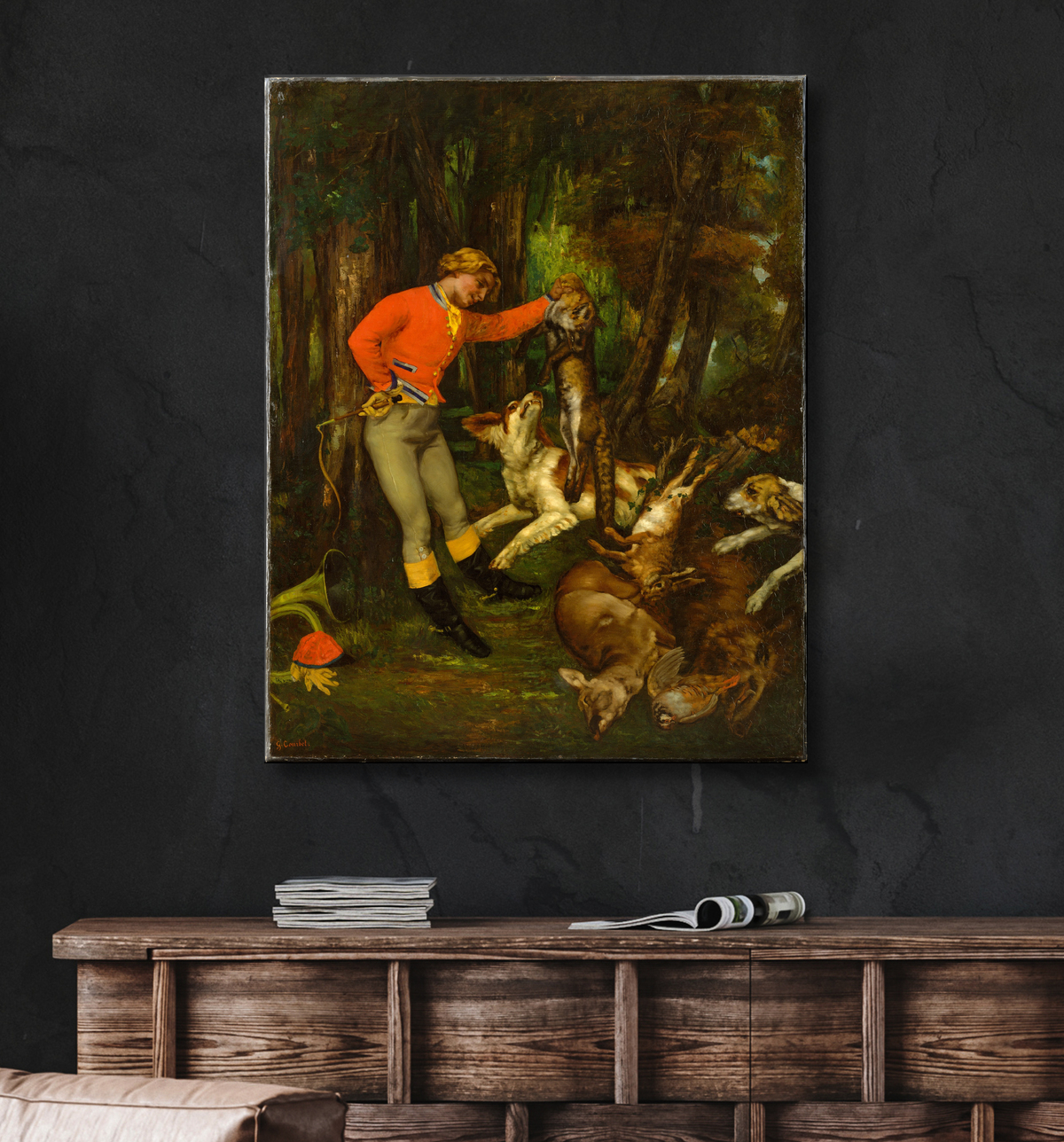 Reproduction Après la chasse de Gustave Courbet avec decor