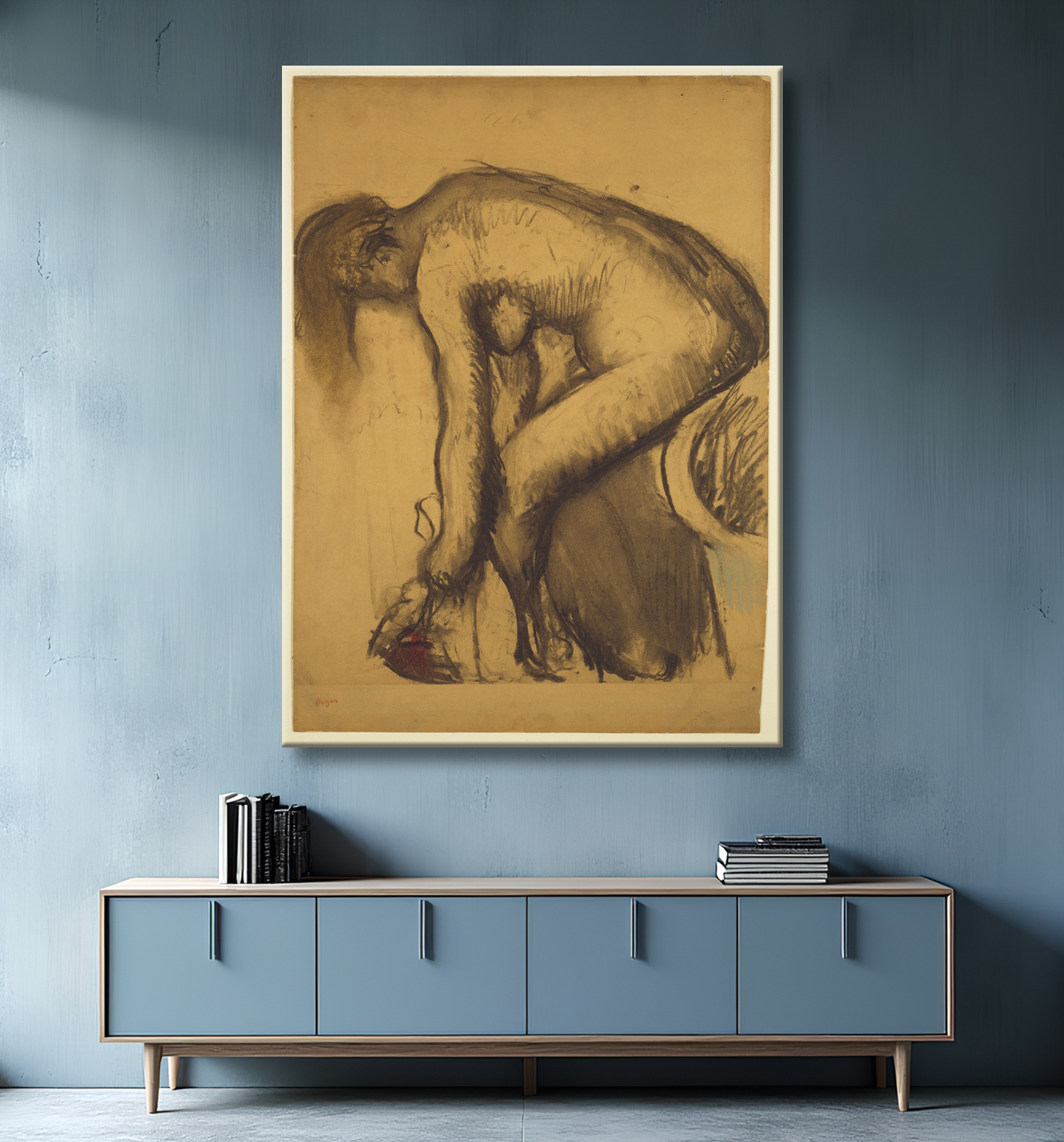 Reproduction Après le bain (femme séchant ses pieds) de Hilaire Germain Edgar Degas avec decor