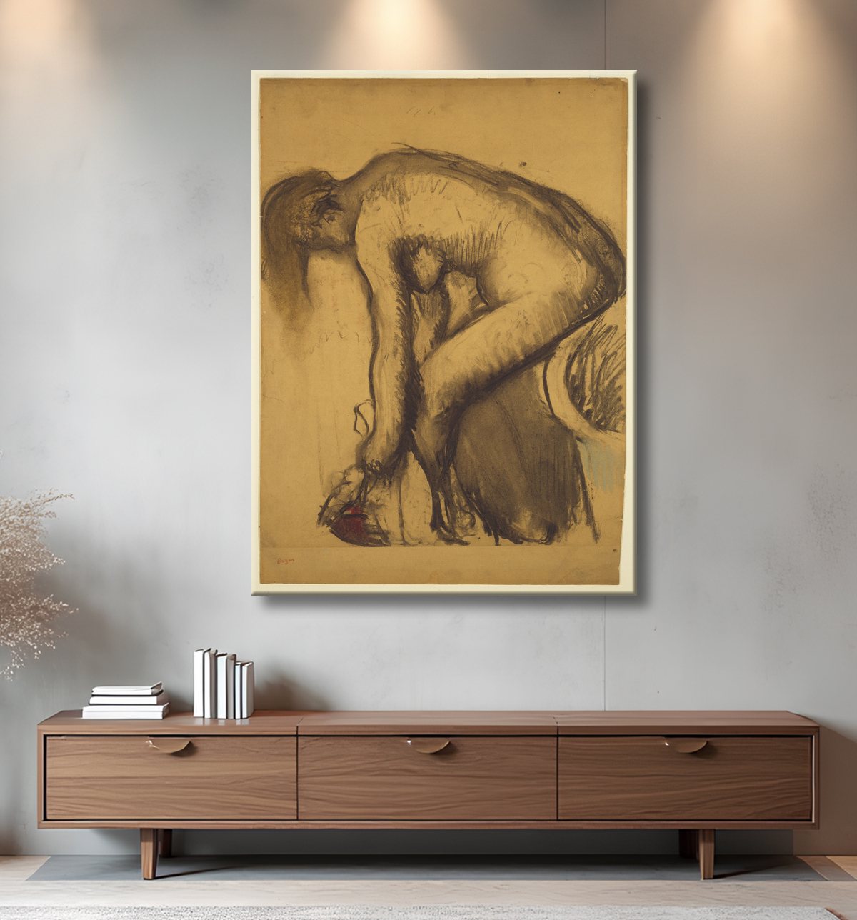 Reproduction Après le bain (femme séchant ses pieds) de Hilaire Germain Edgar Degas avec decor