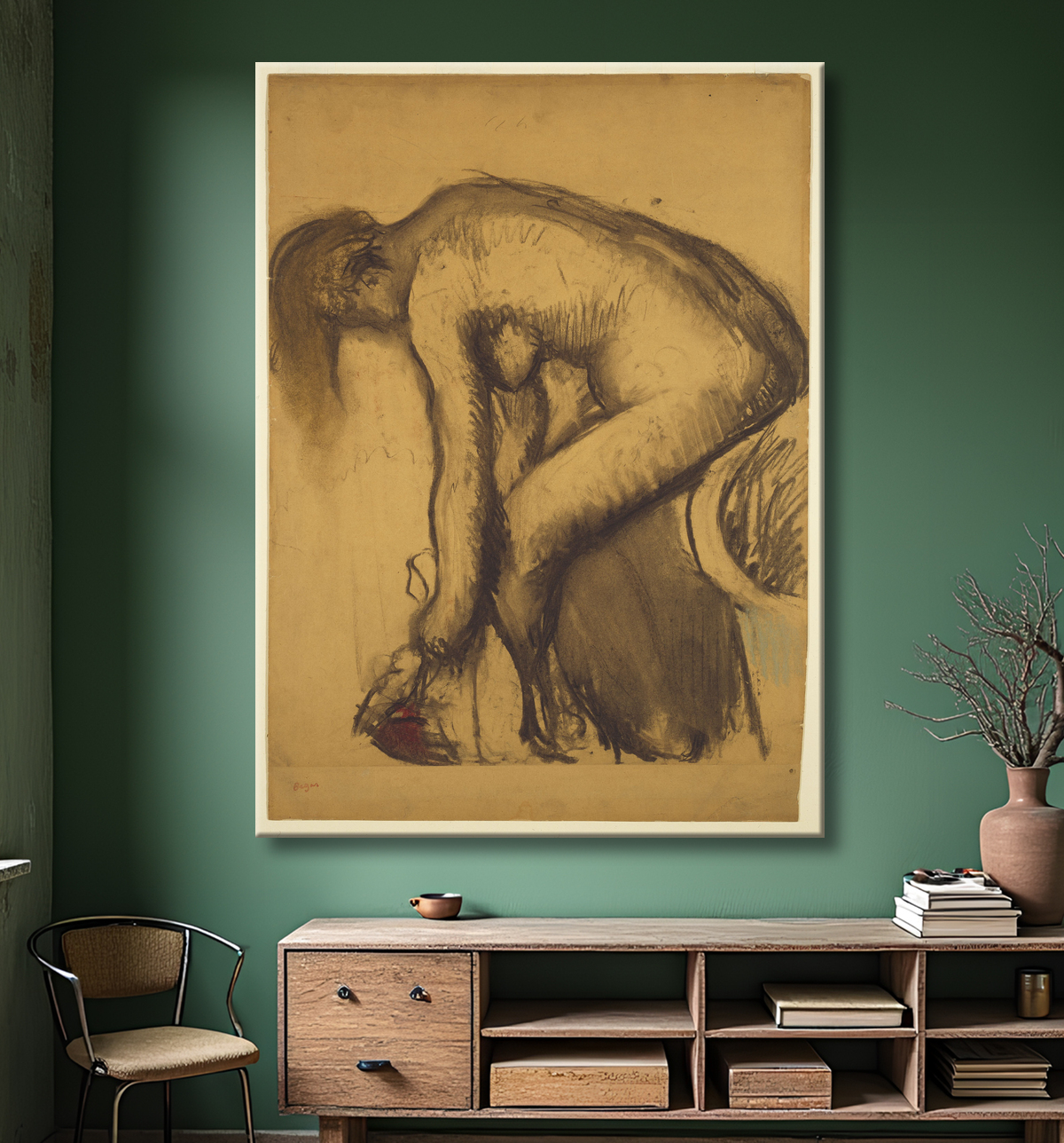 Reproduction Après le bain (femme séchant ses pieds) de Hilaire Germain Edgar Degas avec decor