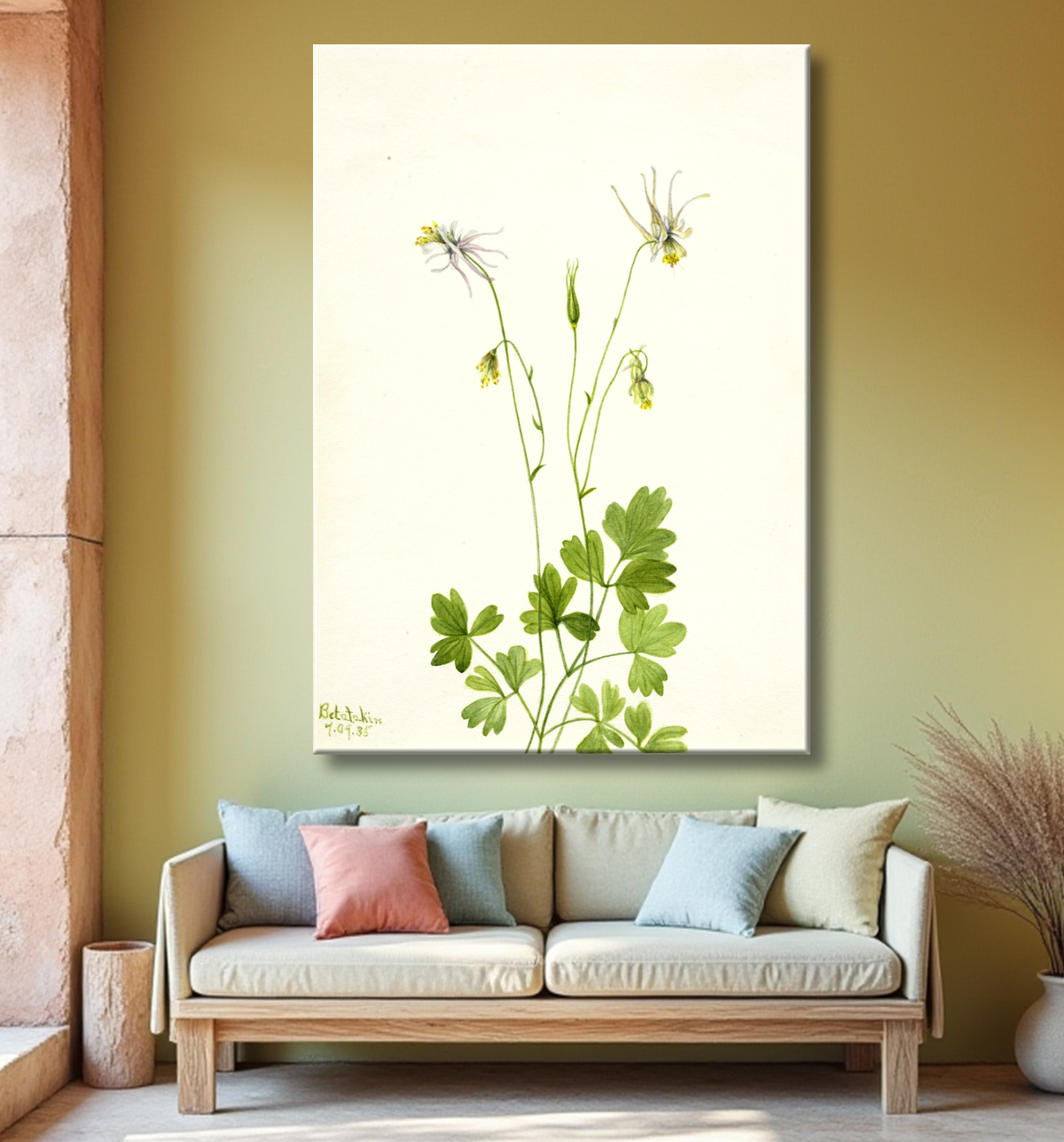 Reproduction Aquilegia ecalcarata de Mary Vaux Walcott, born Philadelphia, PA 1860-died St. Andrews, New Brunswick, Canada 1940 avec decor