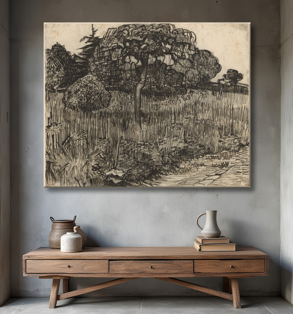 Reproduction Arbre pleureur de Vincent van Gogh avec decor