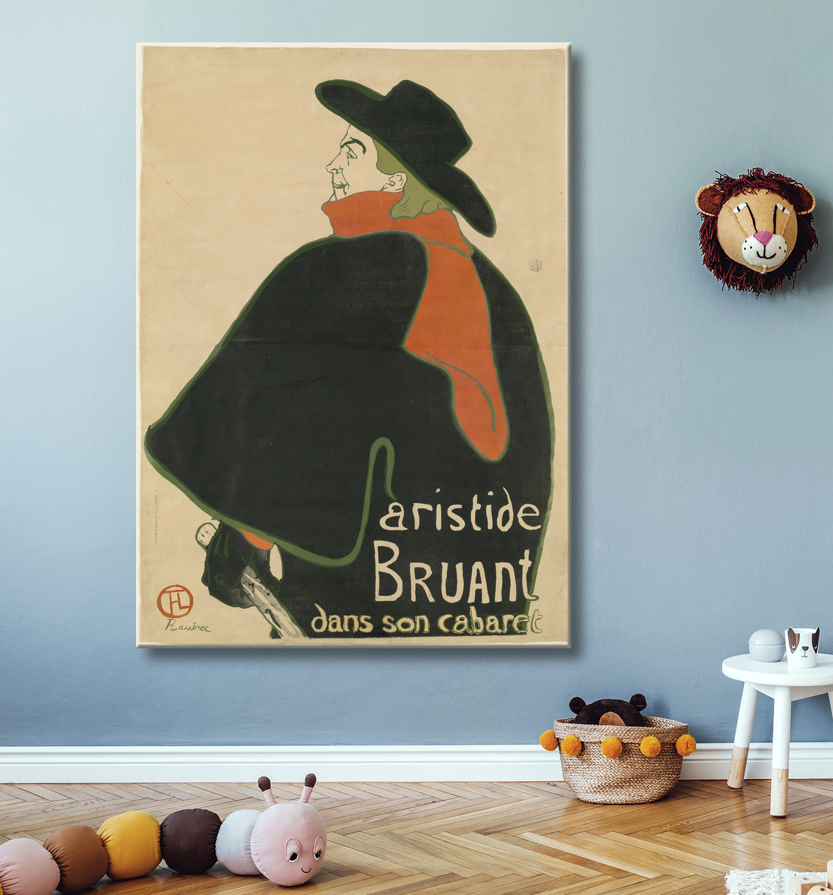 Reproduction Aristide Bruant, dans son cabaret de Henri de Toulouse-Lautrec avec decor