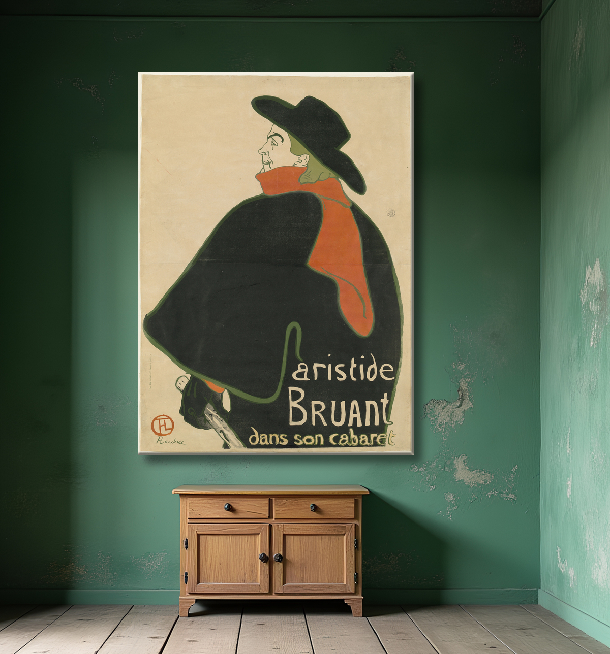 Reproduction Aristide Bruant, dans son cabaret de Henri de Toulouse-Lautrec avec decor