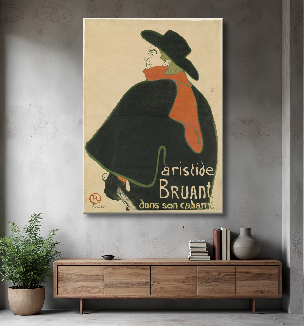 Reproduction Aristide Bruant, dans son cabaret de Henri de Toulouse-Lautrec avec decor
