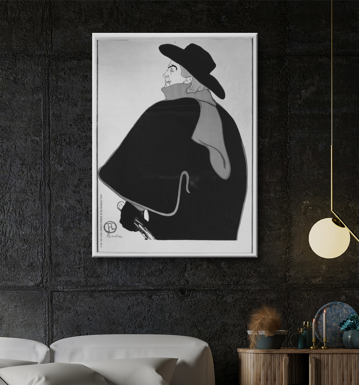 Reproduction Aristide Bruant, dans son cabaret de Henri de Toulouse-Lautrec avec decor