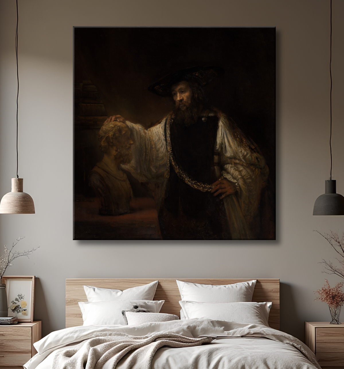 Reproduction Aristote au buste d'Homère de Rembrandt (Rembrandt van Rijn) avec decor