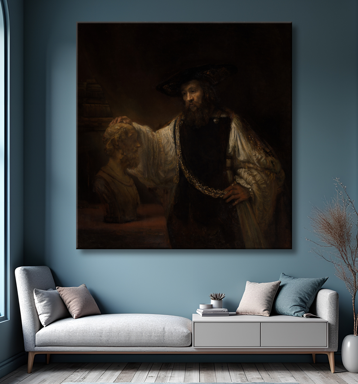 Reproduction Aristote au buste d'Homère de Rembrandt (Rembrandt van Rijn) avec decor
