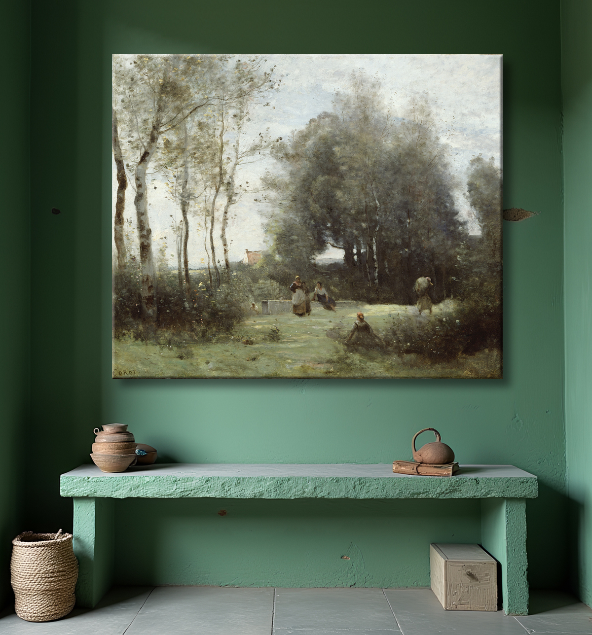 Reproduction Arleux-Palluel, Le Pont des Rendez-Vous de Jean Baptiste Camille Corot avec decor