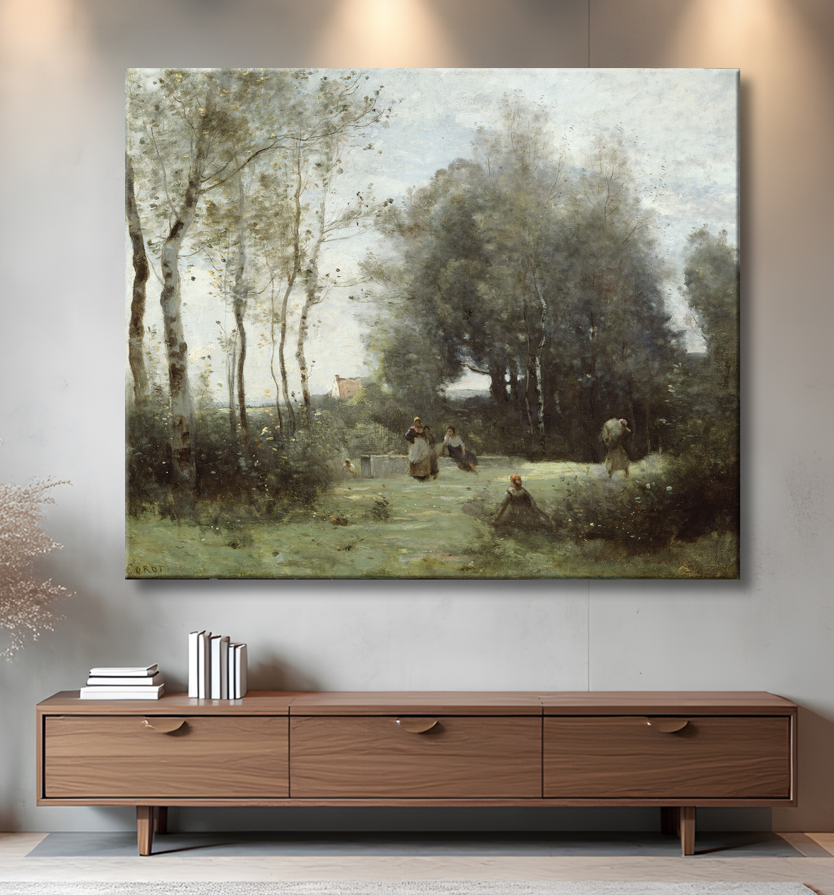 Reproduction Arleux-Palluel, Le Pont des Rendez-Vous de Jean Baptiste Camille Corot avec decor