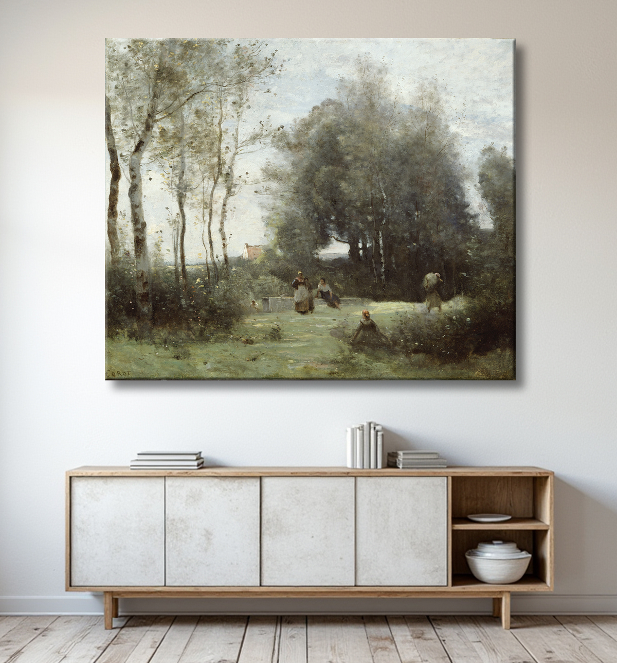 Reproduction Arleux-Palluel, Le Pont des Rendez-Vous de Jean Baptiste Camille Corot avec decor
