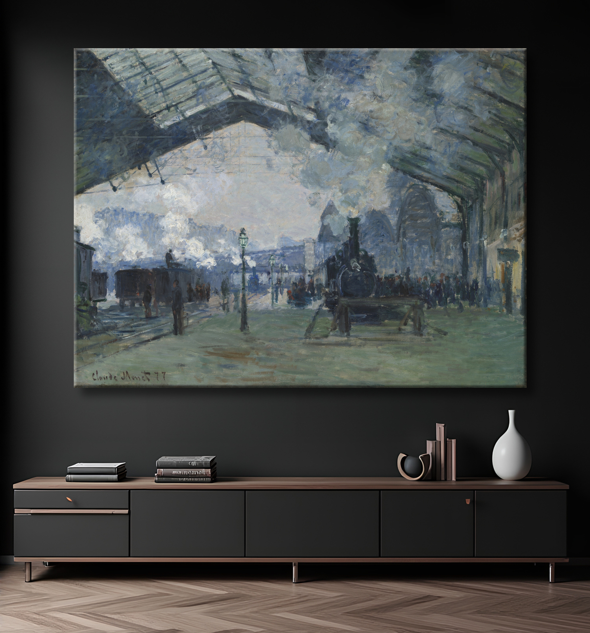 Reproduction Arrivée du Train de Normandie, Gare Saint-Lazare de Claude Monet avec decor