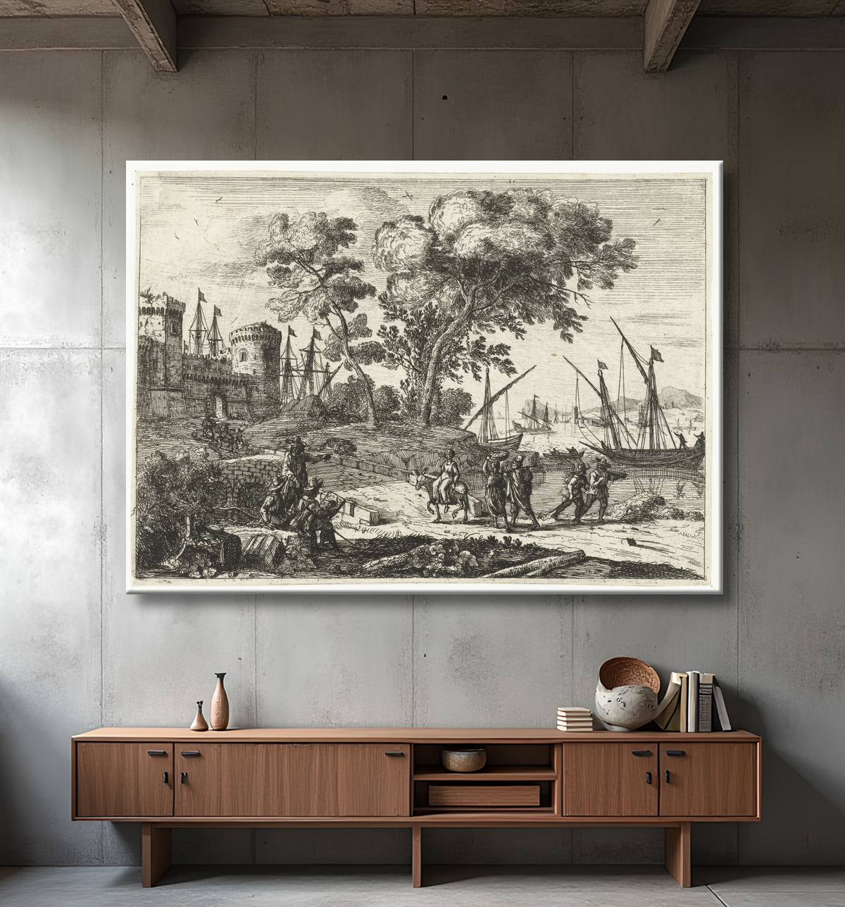Reproduction Artiste au travail dans un paysage de Claude Lorrain avec decor