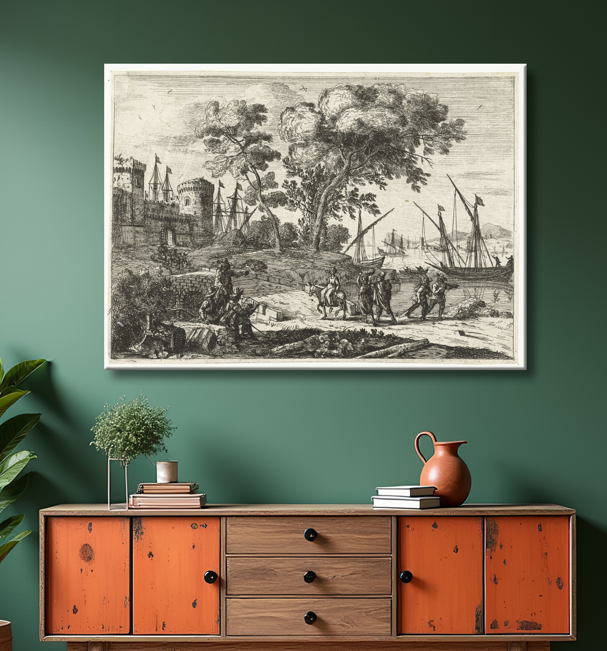 Reproduction Artiste au travail dans un paysage de Claude Lorrain avec decor