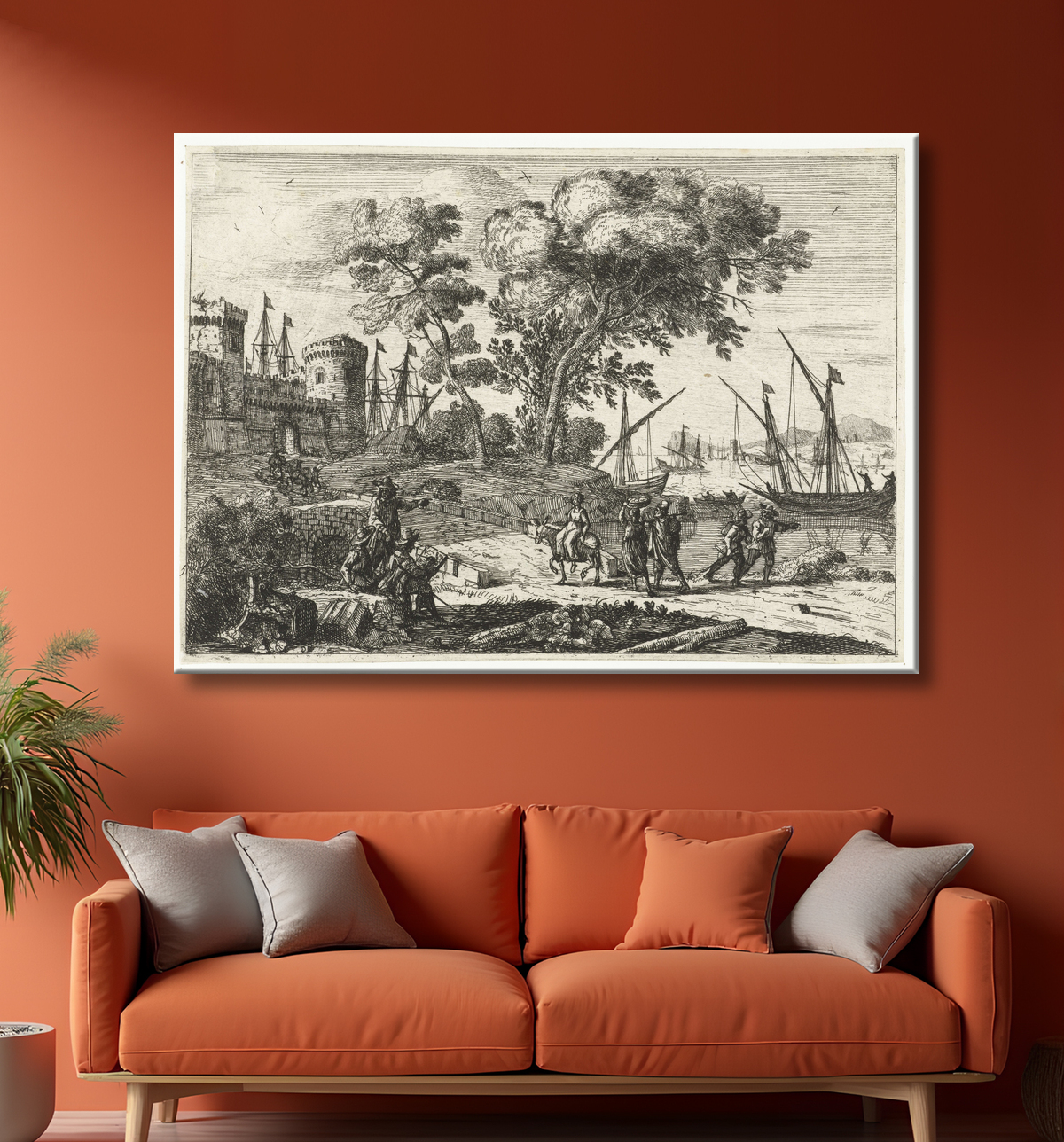Reproduction Artiste au travail dans un paysage de Claude Lorrain avec decor