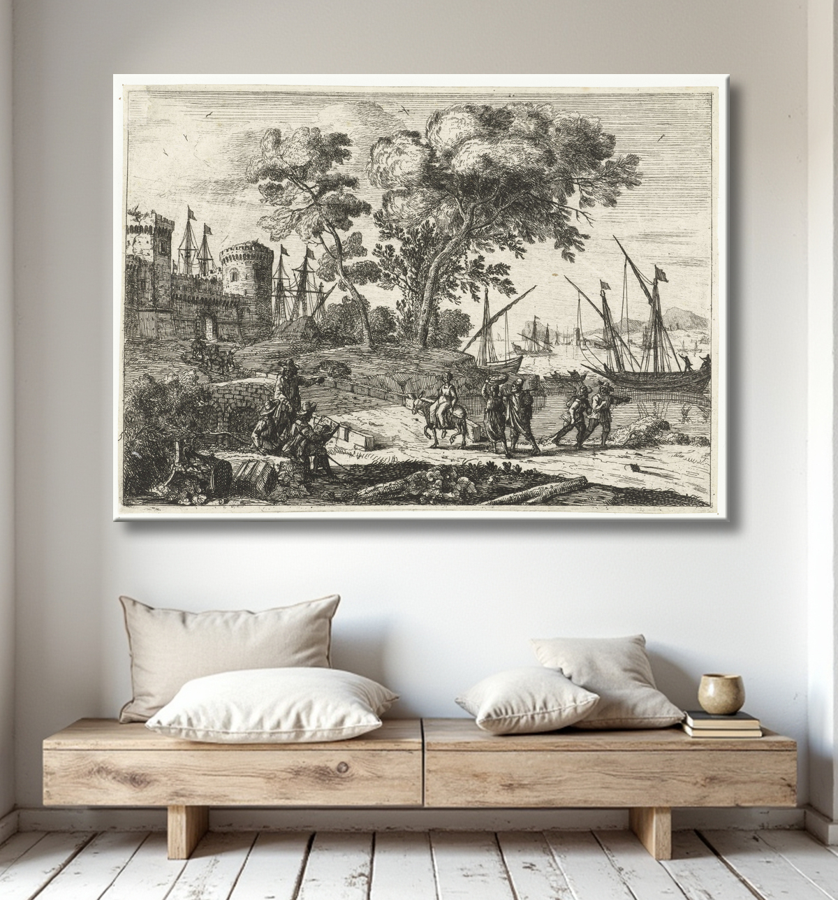 Reproduction Artiste au travail dans un paysage de Claude Lorrain avec decor