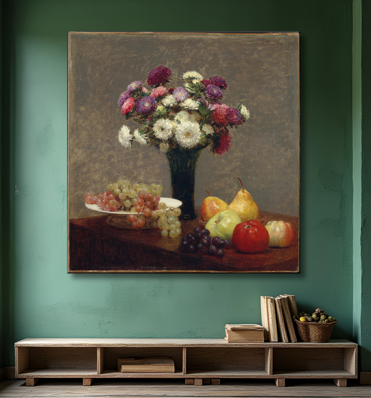 Reproduction Asters et fruits sur une table de Henri Fantin-Latour avec decor