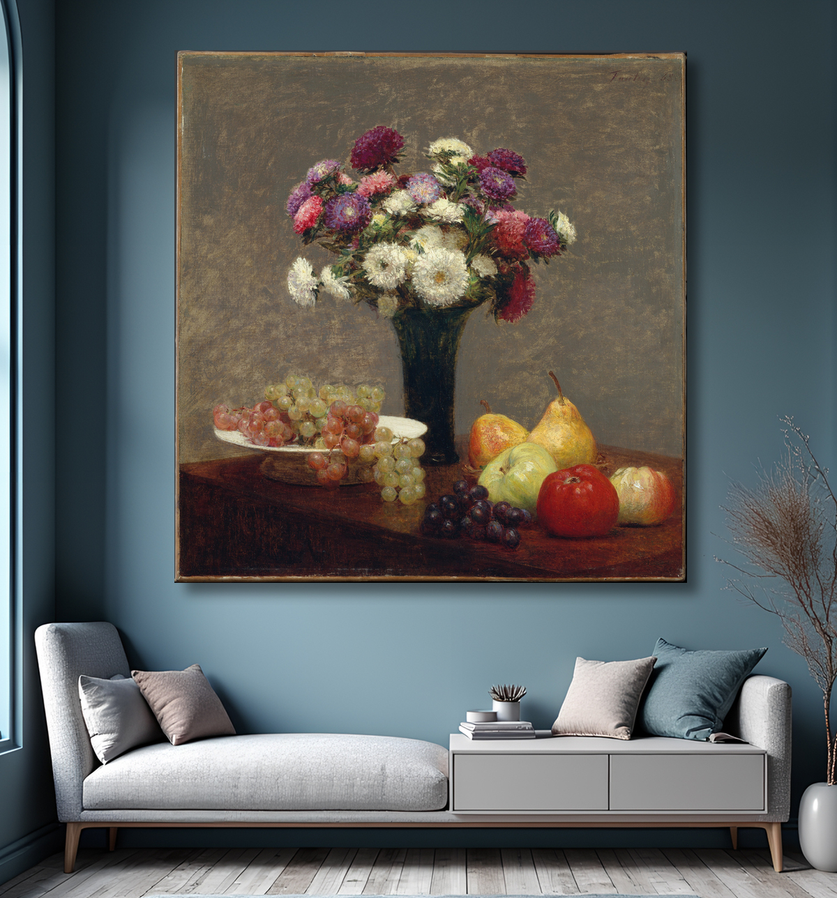 Reproduction Asters et fruits sur une table de Henri Fantin-Latour avec decor