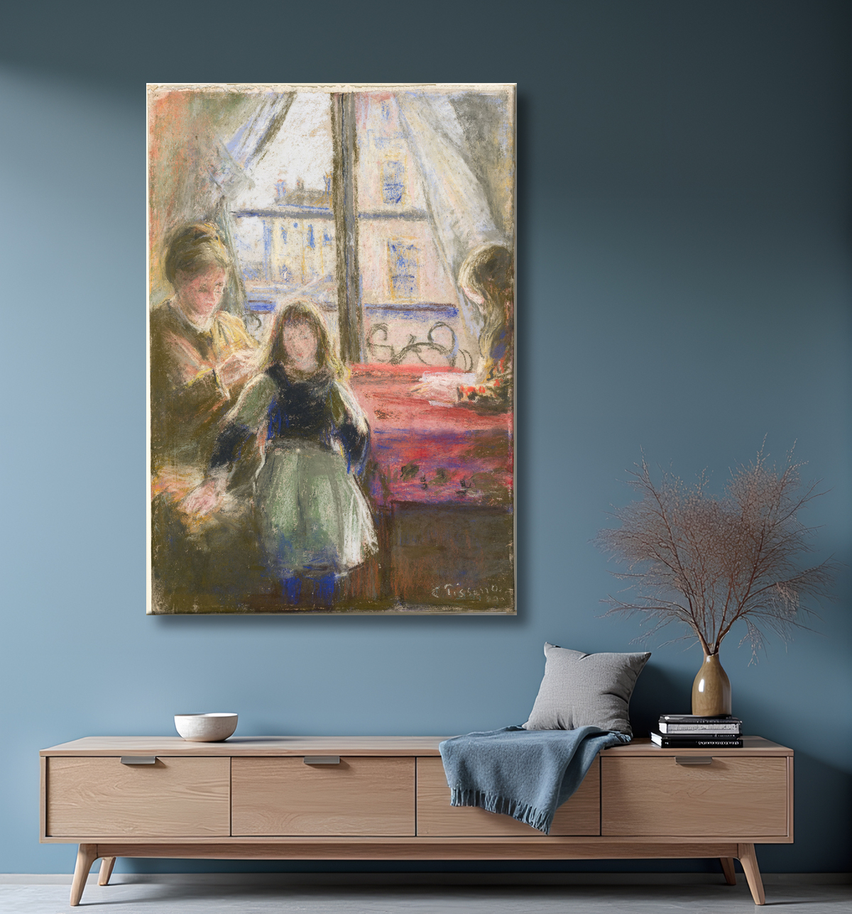 Reproduction At the Window, rue des Trois Frères de Camille Pissarro avec decor
