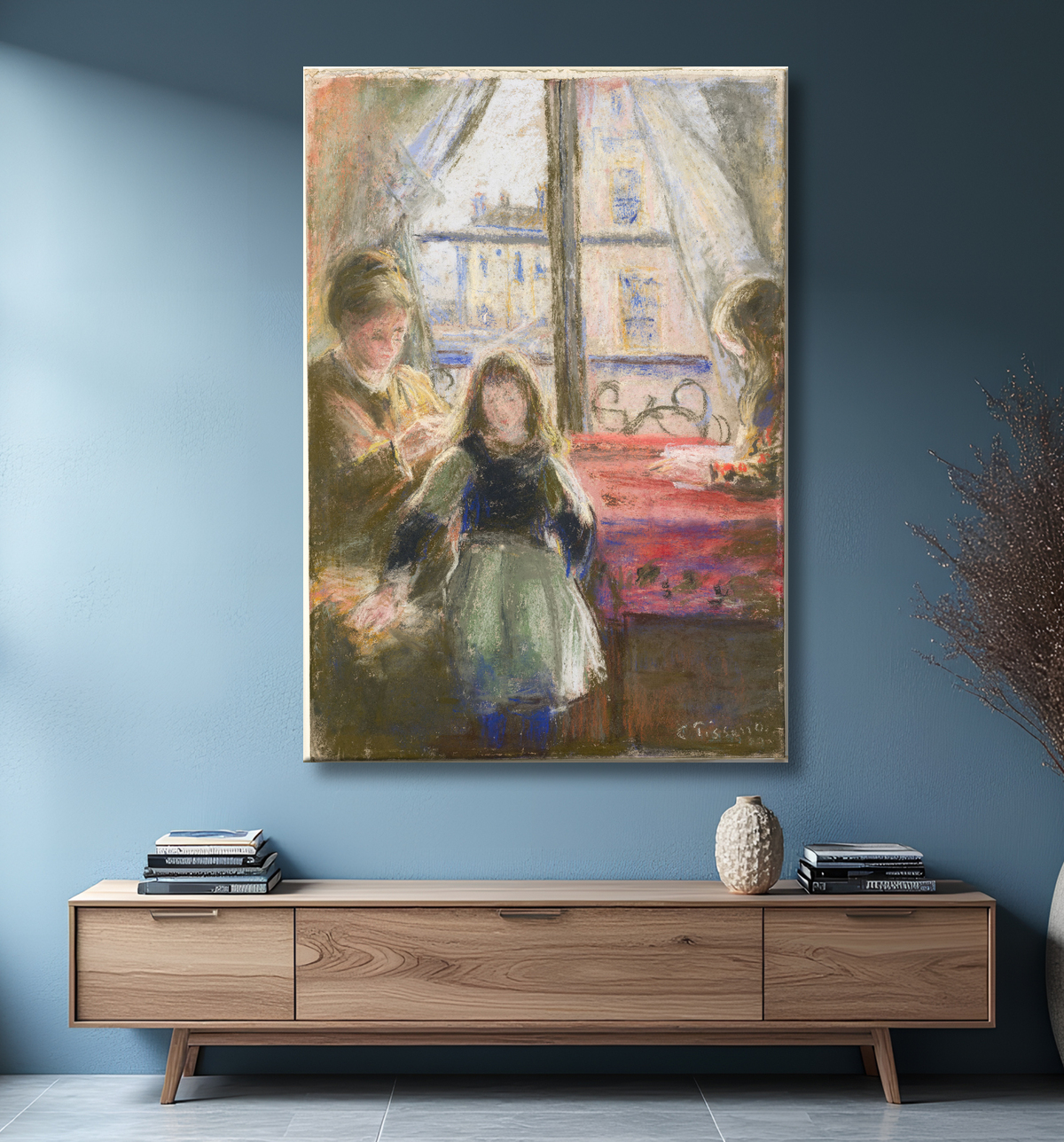 Reproduction At the Window, rue des Trois Frères de Camille Pissarro avec decor