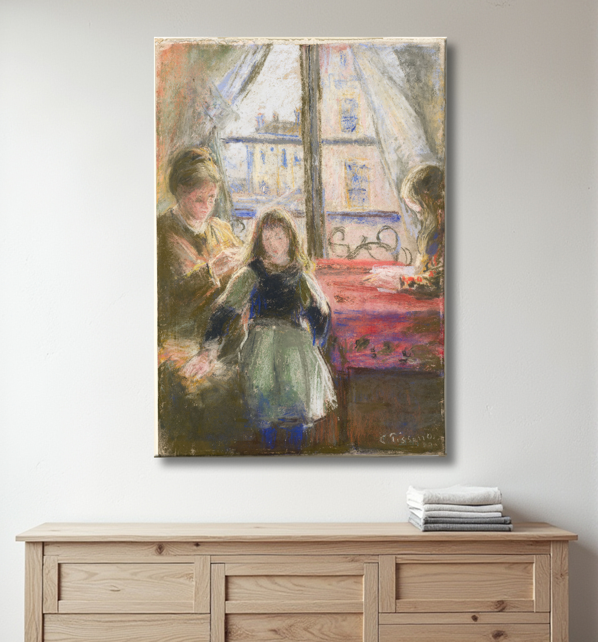 Reproduction At the Window, rue des Trois Frères de Camille Pissarro avec decor