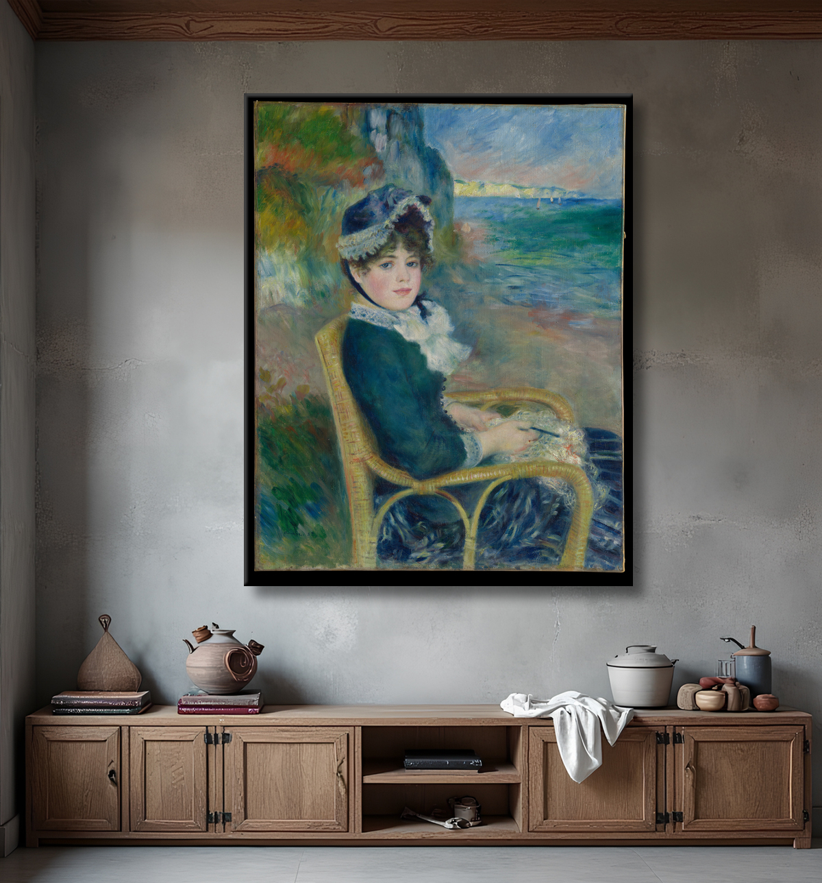 Reproduction Au bord de la mer de Auguste Renoir avec decor