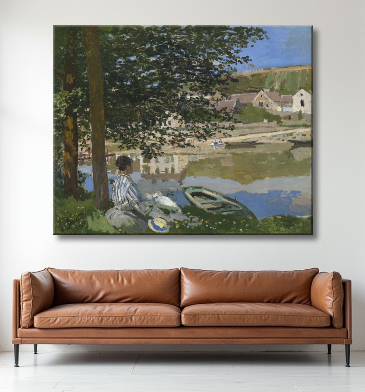 Reproduction Au bord de la Seine, Bennecourt de Claude Monet avec decor