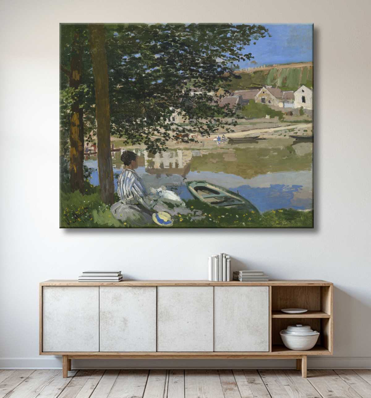 Reproduction Au bord de la Seine, Bennecourt de Claude Monet avec decor