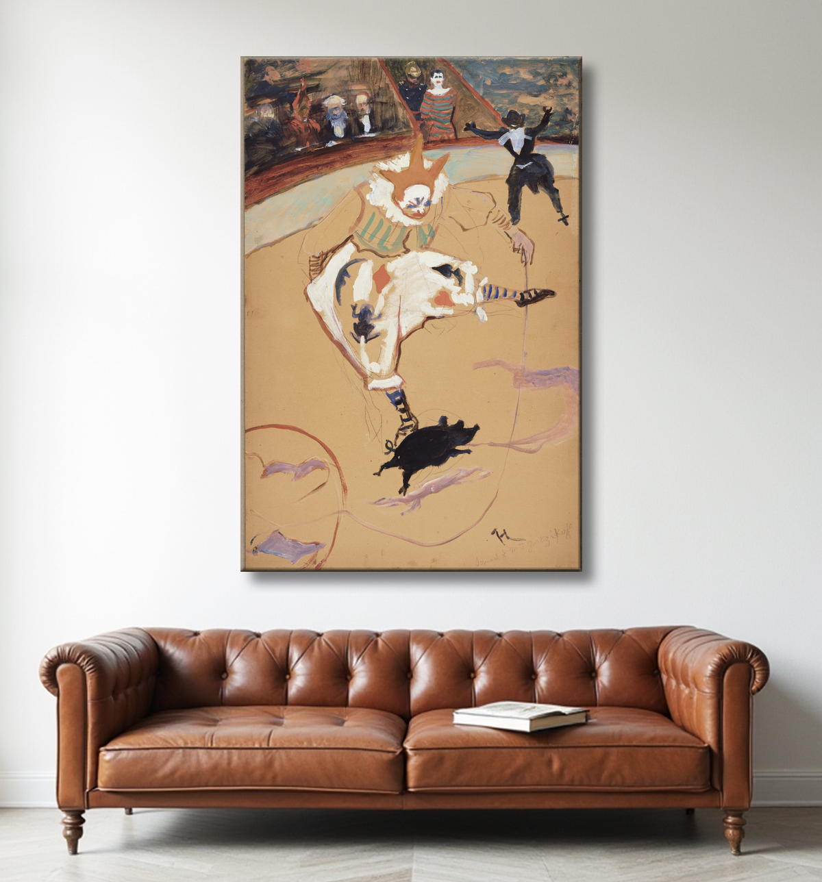 Reproduction Au cirque Fernando : Medrano avec un porcelet de Henri de Toulouse-Lautrec avec decor