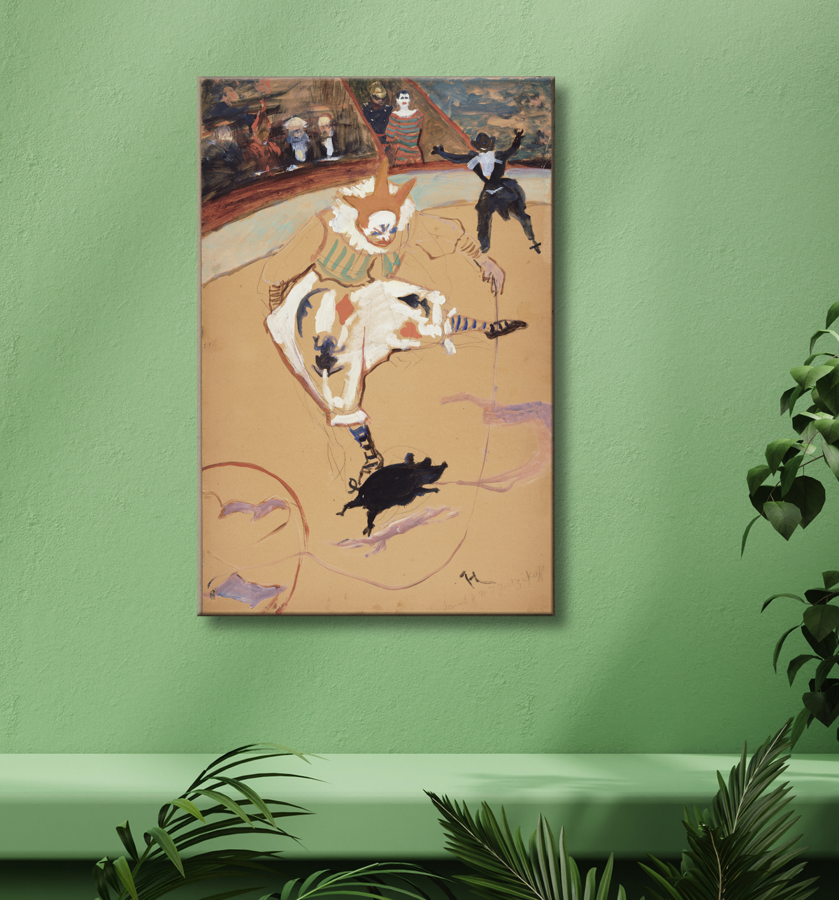 Reproduction Au cirque Fernando : Medrano avec un porcelet de Henri de Toulouse-Lautrec avec decor
