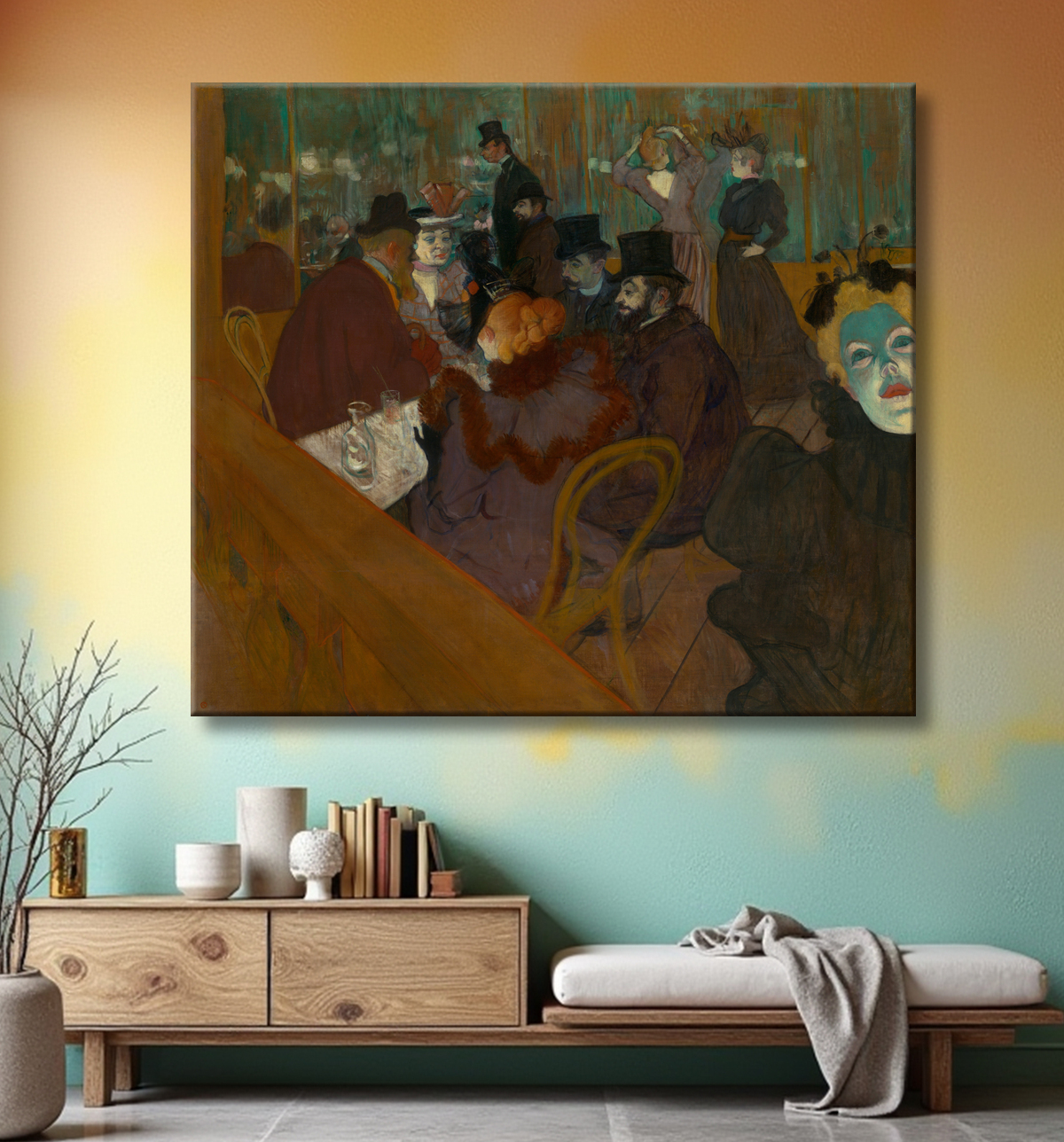 Reproduction Au Moulin Rouge de Henri de Toulouse-Lautrec avec decor