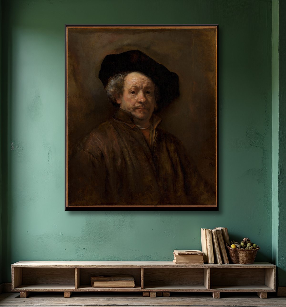 Reproduction Autoportrait de Rembrandt (Rembrandt van Rijn) avec decor