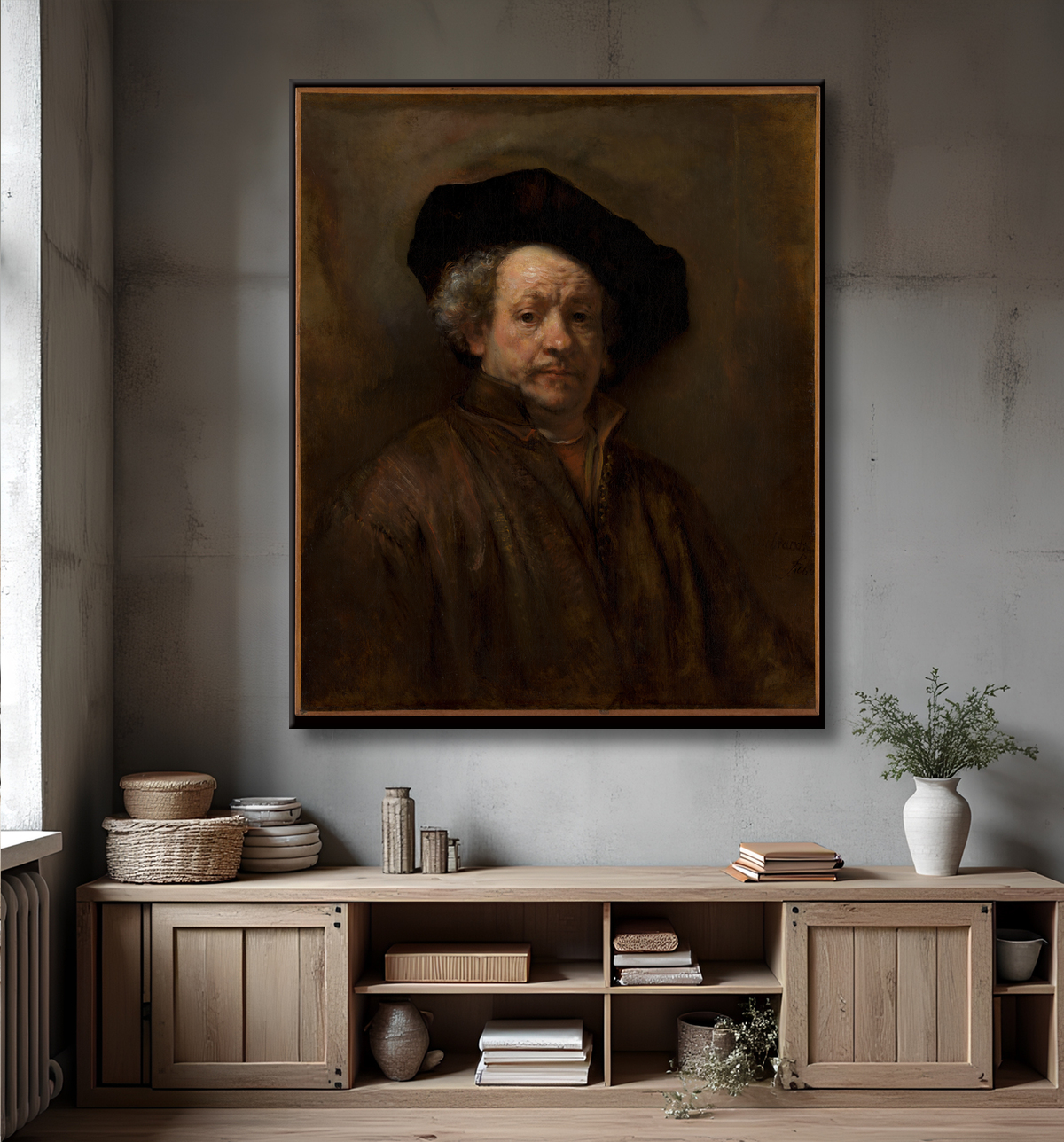Reproduction Autoportrait de Rembrandt (Rembrandt van Rijn) avec decor