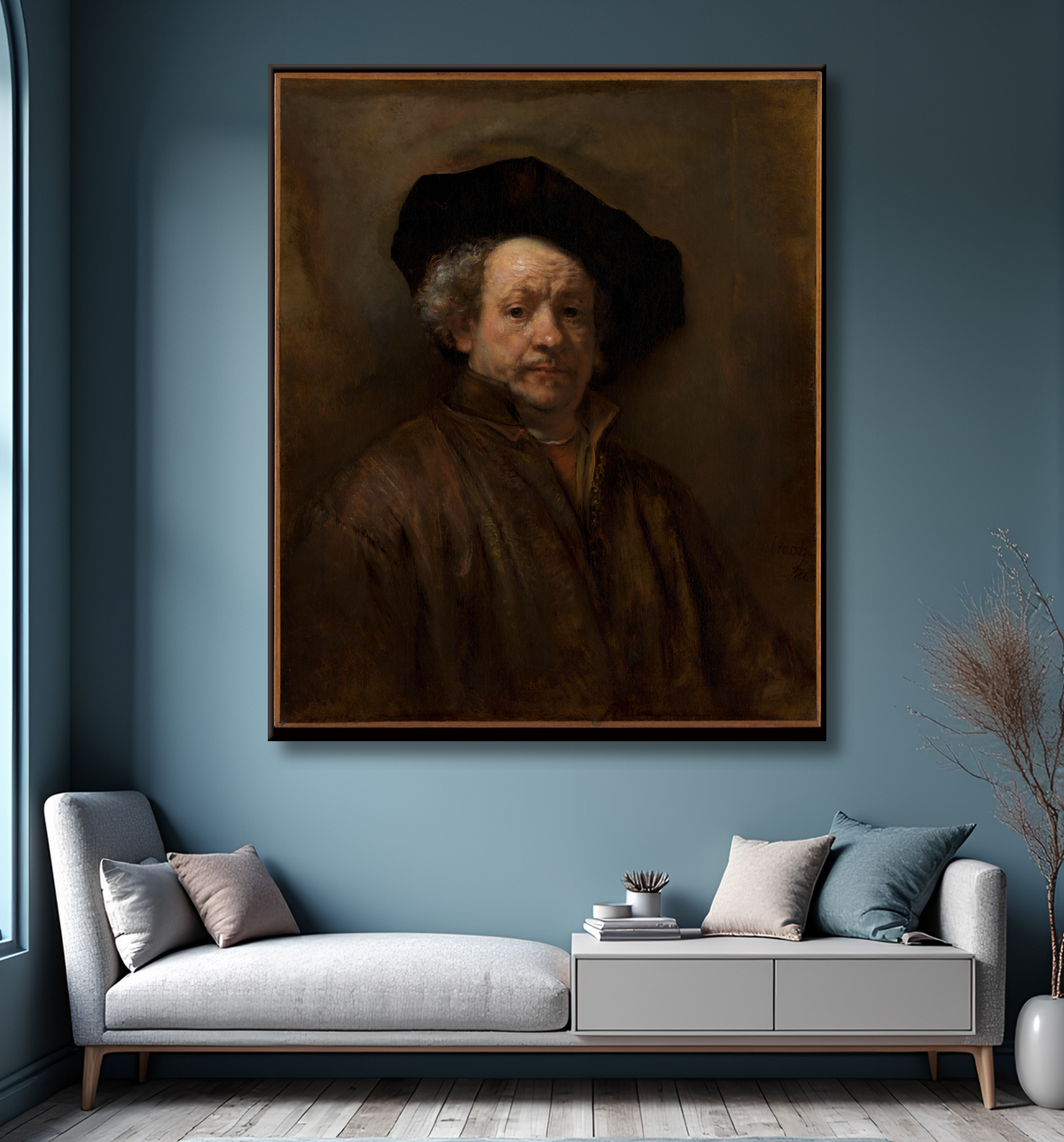 Reproduction Autoportrait de Rembrandt (Rembrandt van Rijn) avec decor
