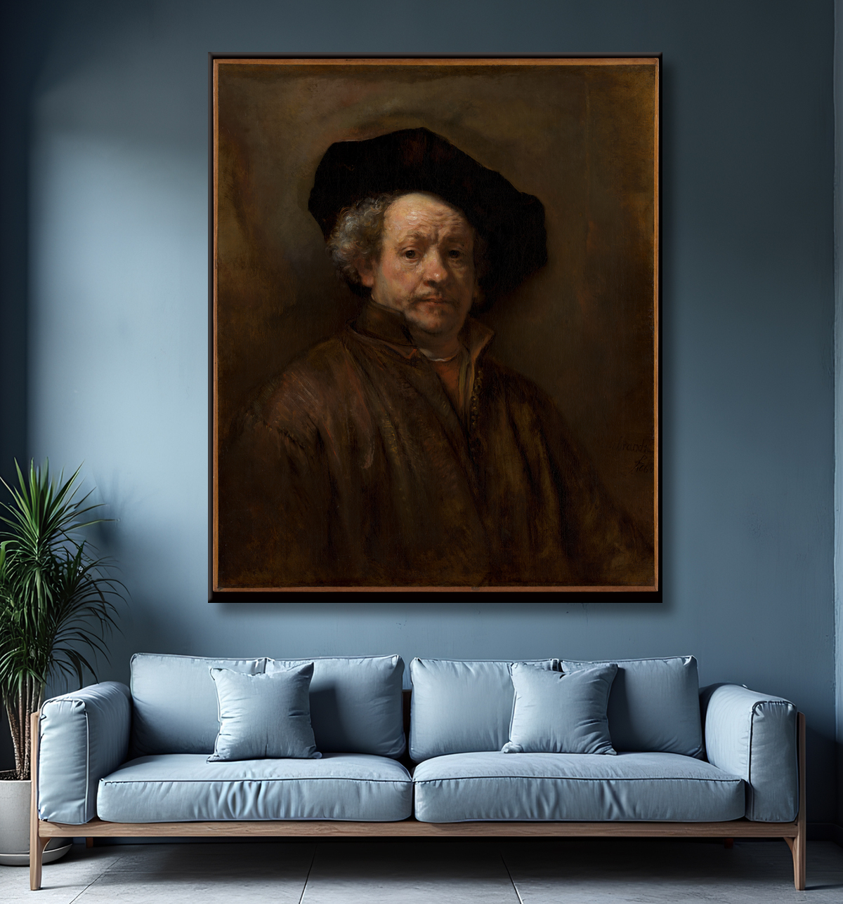 Reproduction Autoportrait de Rembrandt (Rembrandt van Rijn) avec decor