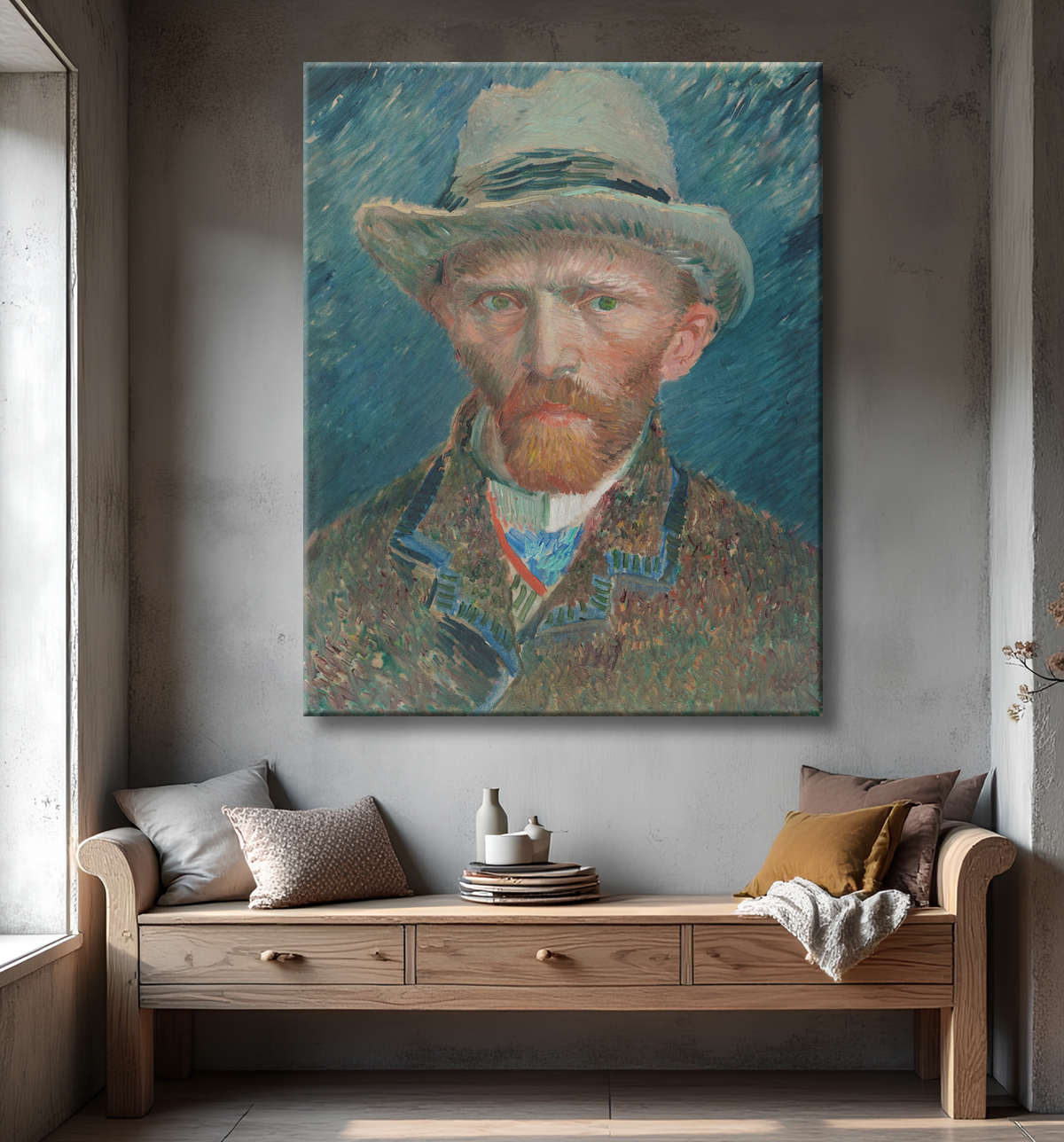 Reproduction Autoportrait au chapeau de feutre gris de Vincent van Gogh avec decor